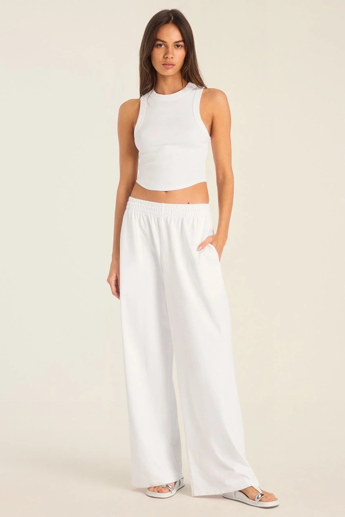Daybreak Essential Crop Tank White Cotton Rib