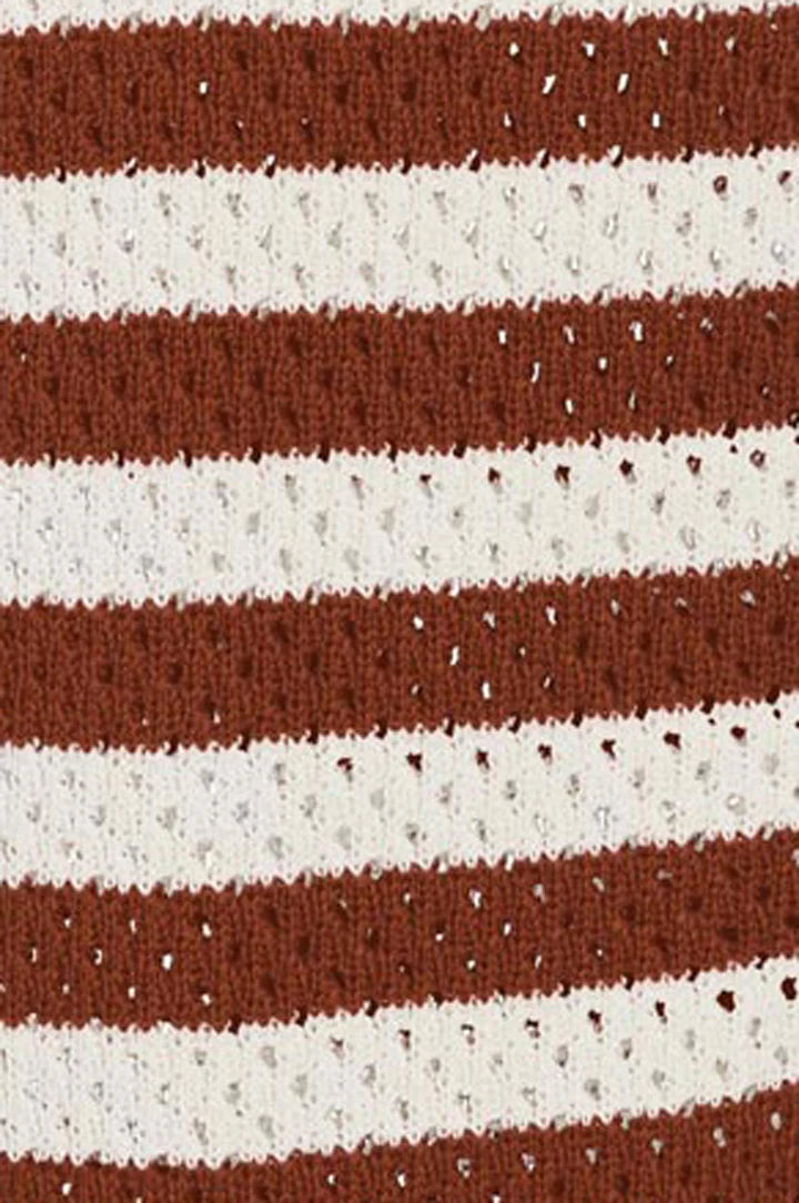 Maisie Underwire Top Red Ochre Stripe in red — close-up | Belle Mar Swim