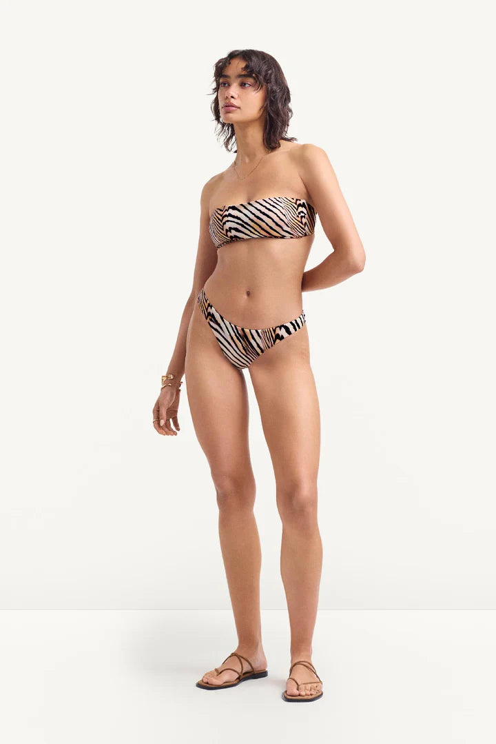 Nala Bandeau Top Shell Stripe EcoShimmer in brown — alternate view | Belle Mar Swim