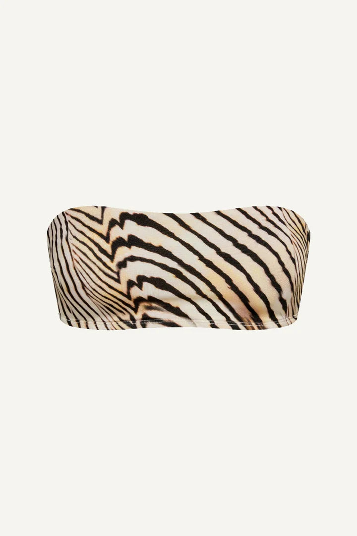 Nala Bandeau Top Shell Stripe EcoShimmer in brown — view 8 | Belle Mar Swim