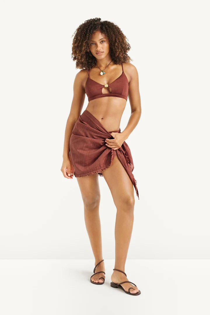 Soleil Sarong Red Ochre in red — back view | Belle Mar Swim