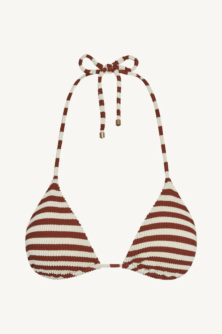 Gia Triangle Top Red Ochre Stripe in red — view 7 | Belle Mar Swim