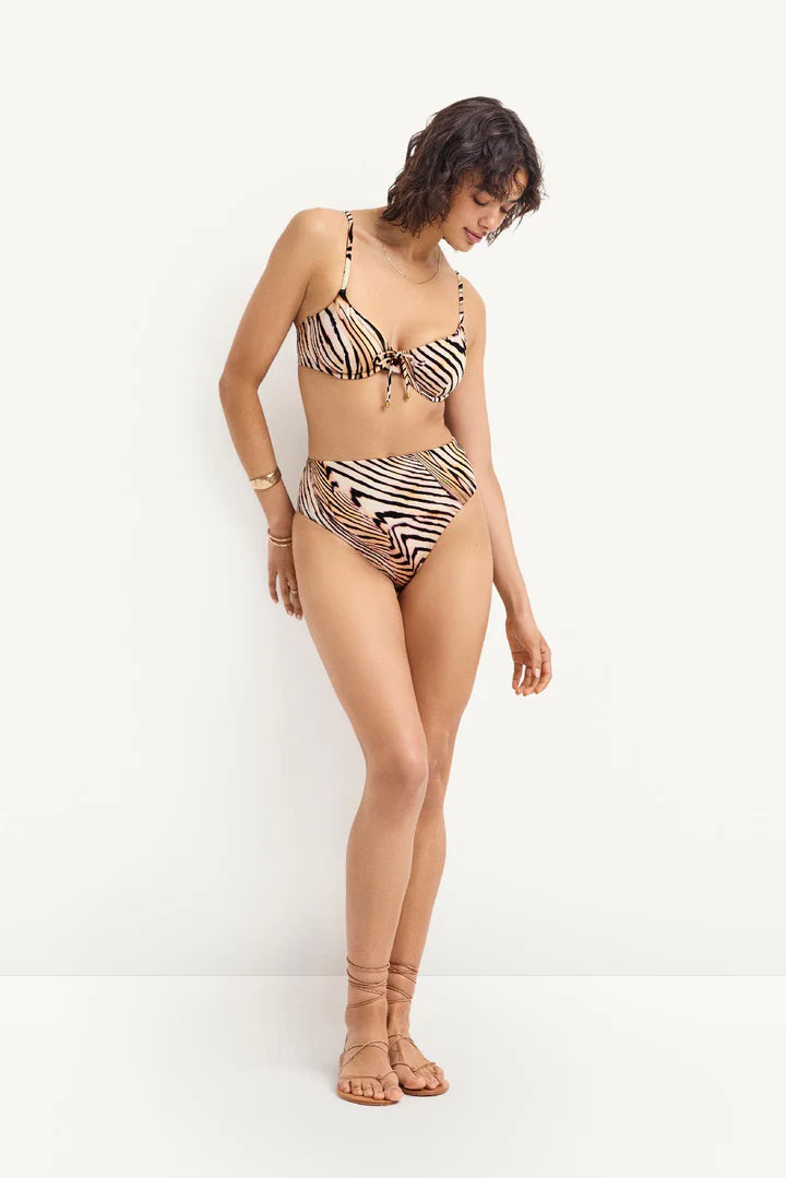 Ada Underwire Top Shell Stripe EcoShimmer in brown — detail view | Belle Mar Swim