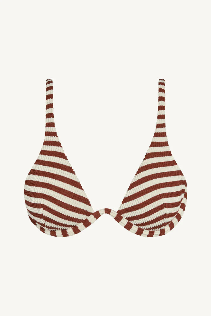 Maisie Underwire Top Red Ochre Stripe in red — styled view | Belle Mar Swim