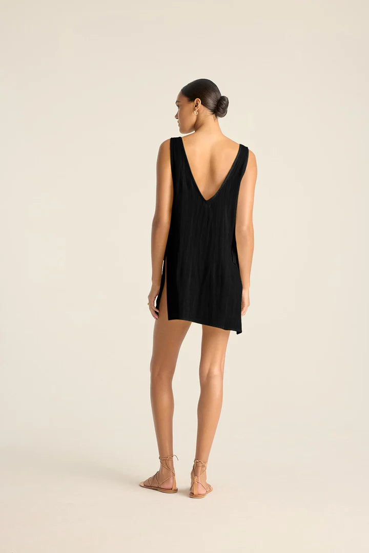 Riviera Mini Dress Black Crinkle Linen