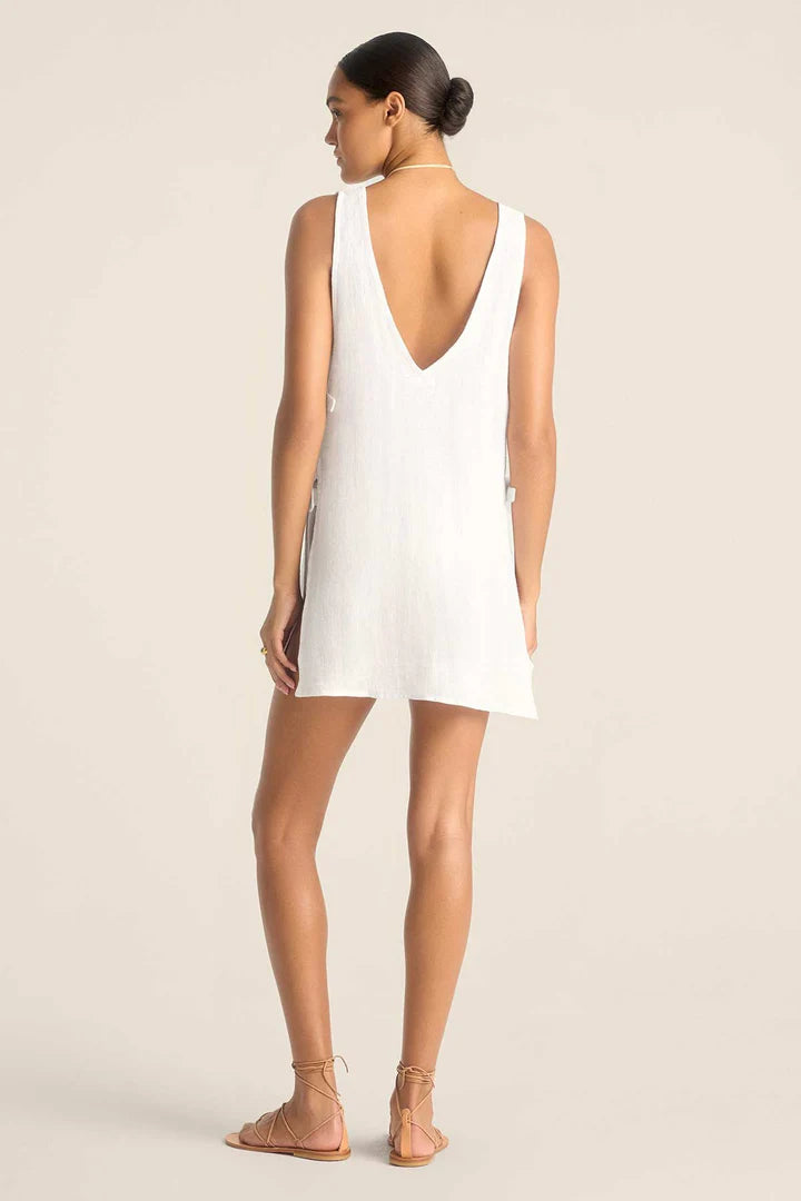 Riviera Mini Dress White Crinkle Linen