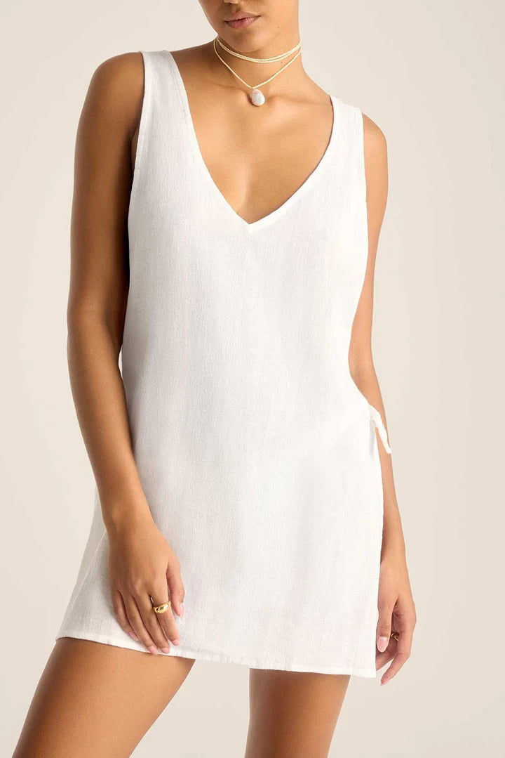Riviera Mini Dress White Crinkle Linen