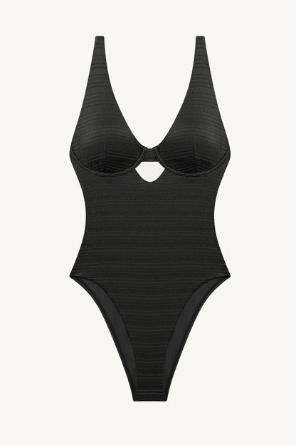Rossi Underwire One Piece Black Seersucker Stripe