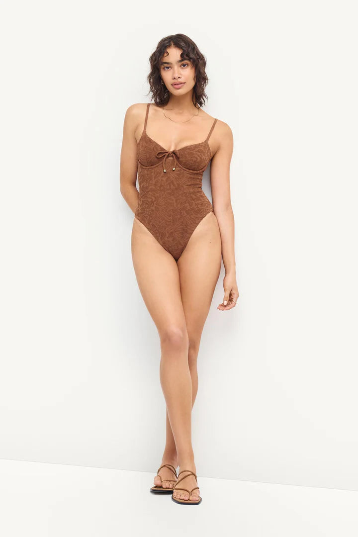 Ada Underwire One Piece Garden Jacquard in brown — alternate view | Belle Mar Swim