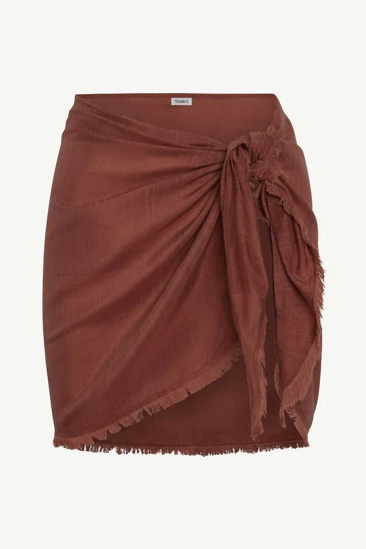 Vitamin A Soleil Sarong Red Ochre in red — front view | Belle Mar Swim
