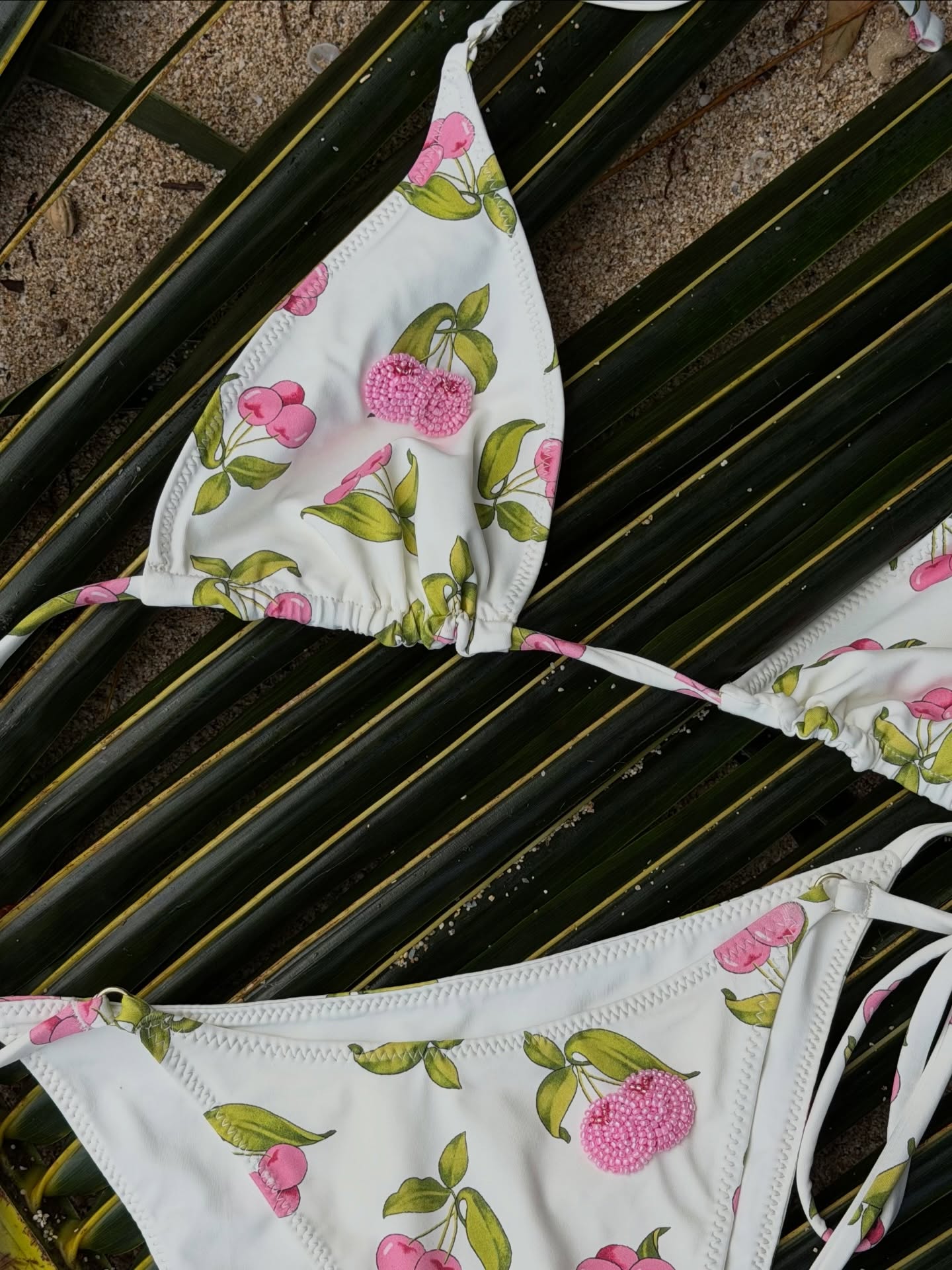 Grace Beaded Triangle Bikini Top Cherry Picked