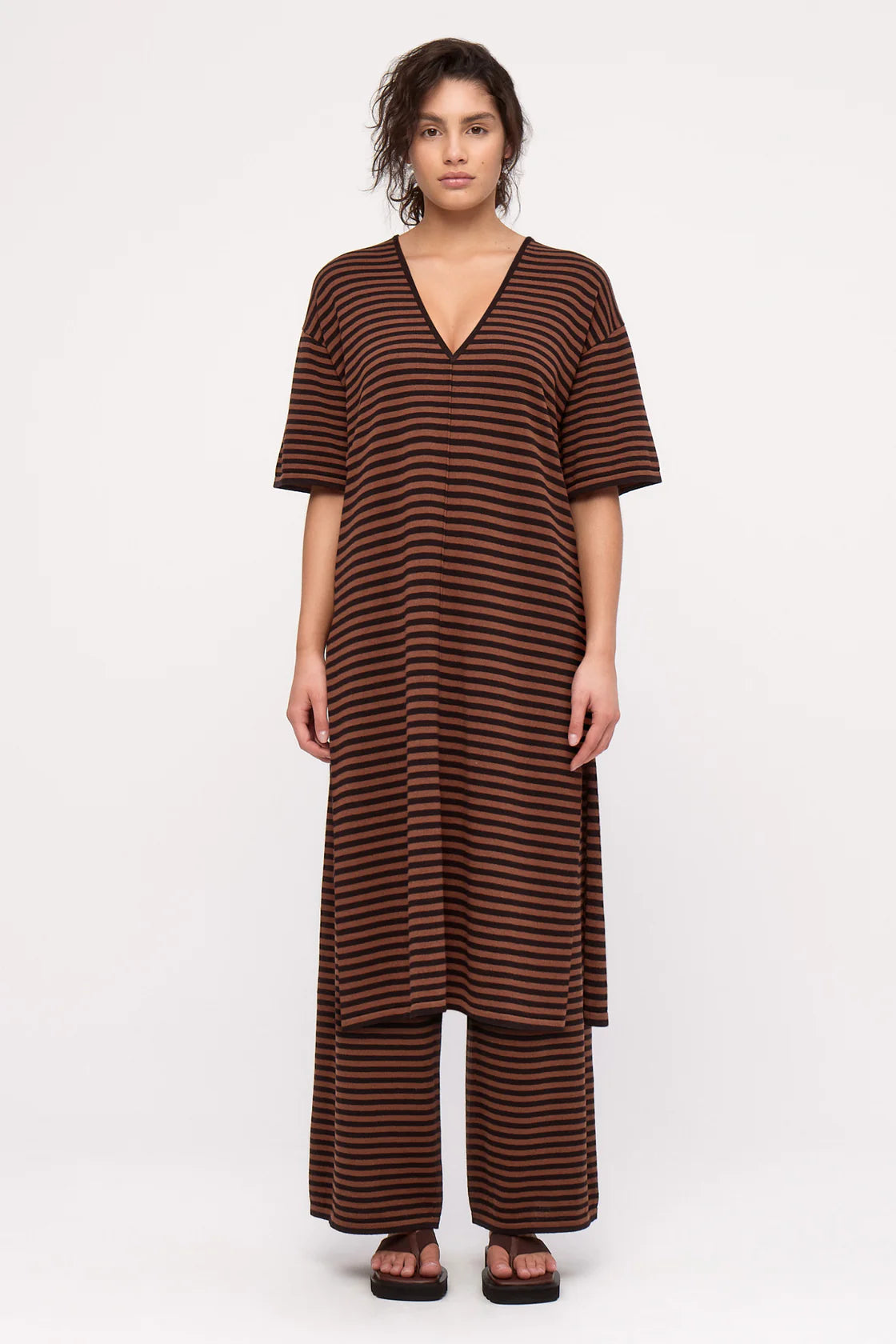 Knit Dress Brown Stripe