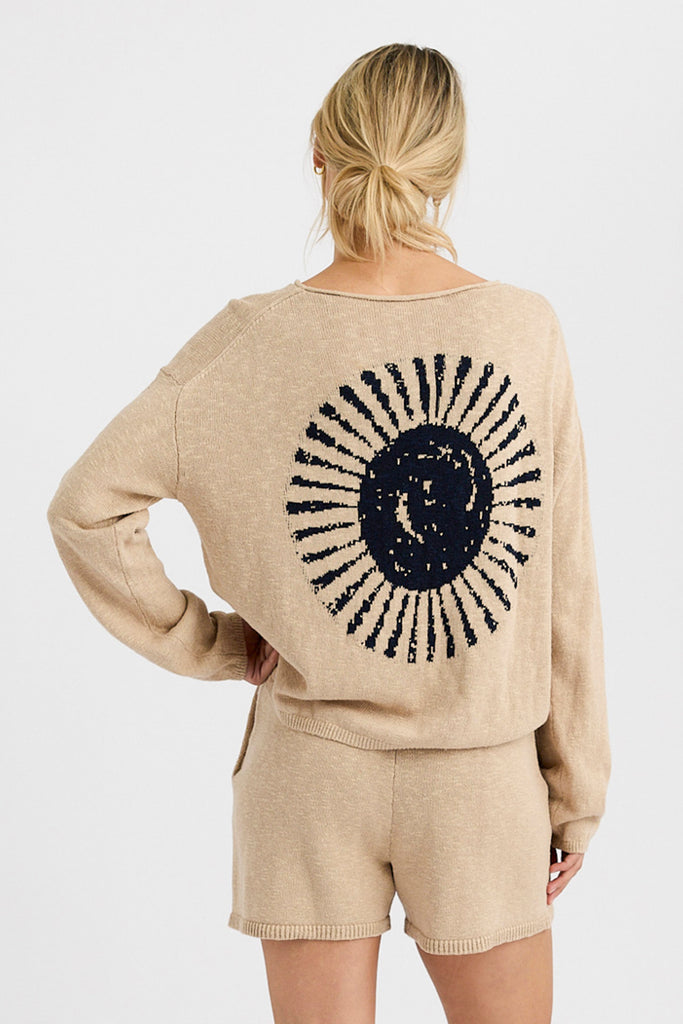 Sunrise Pullover in Milk Tea Combo, styled on model