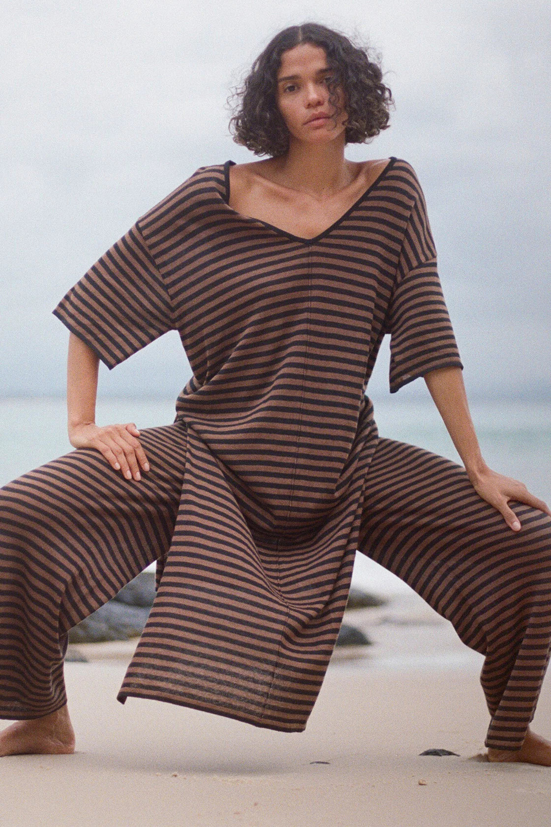 Knit Dress Brown Stripe