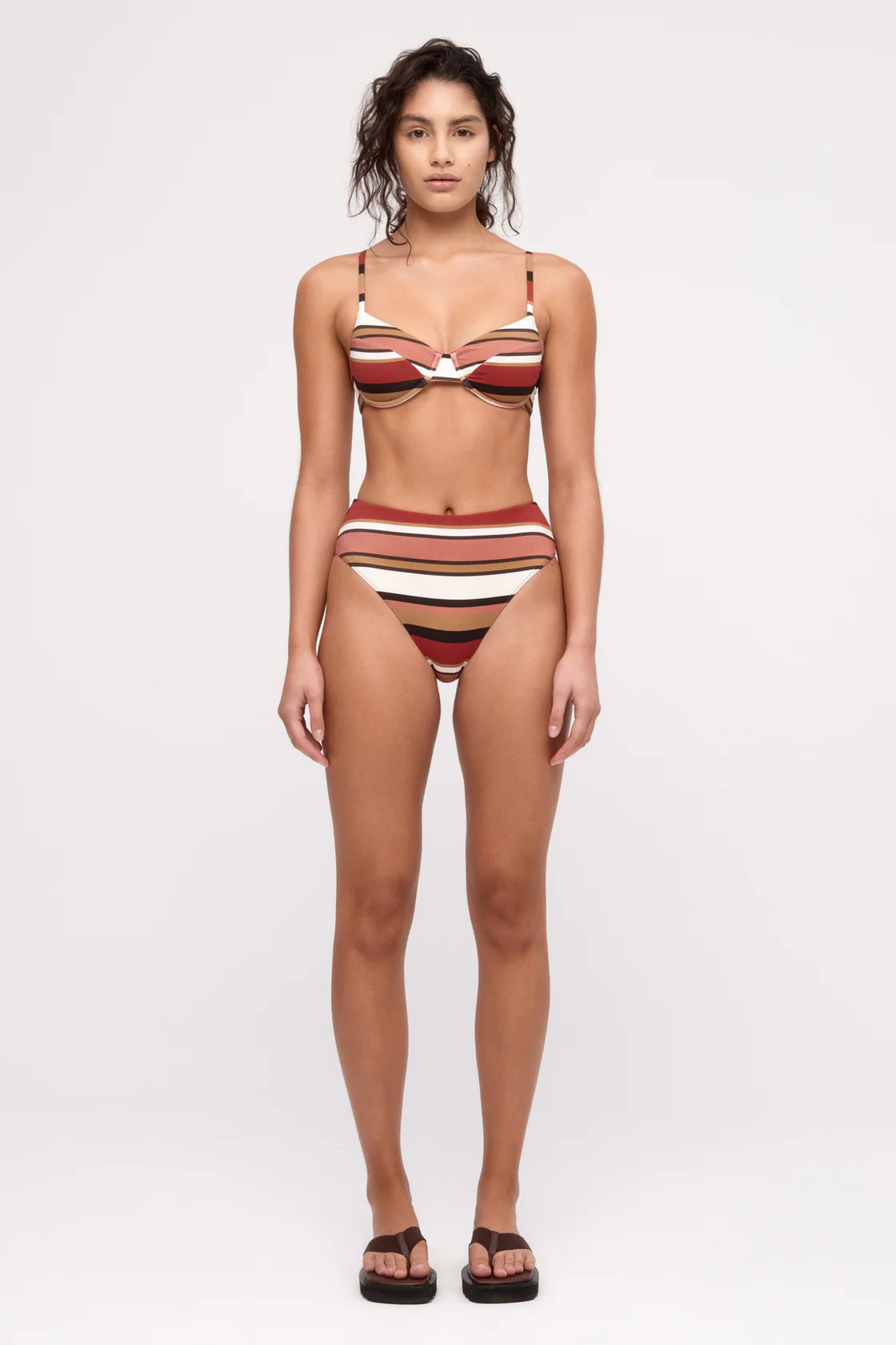 Balconette Bra Cup Top Earth Stripe in neutral — back view | Belle Mar Swim