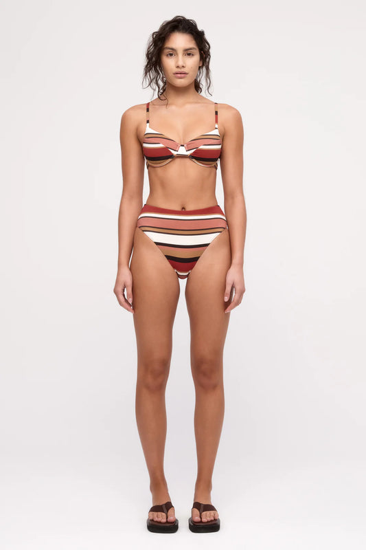 Balconette Bra Cup Top Earth Stripe in neutral — back view | Belle Mar Swim