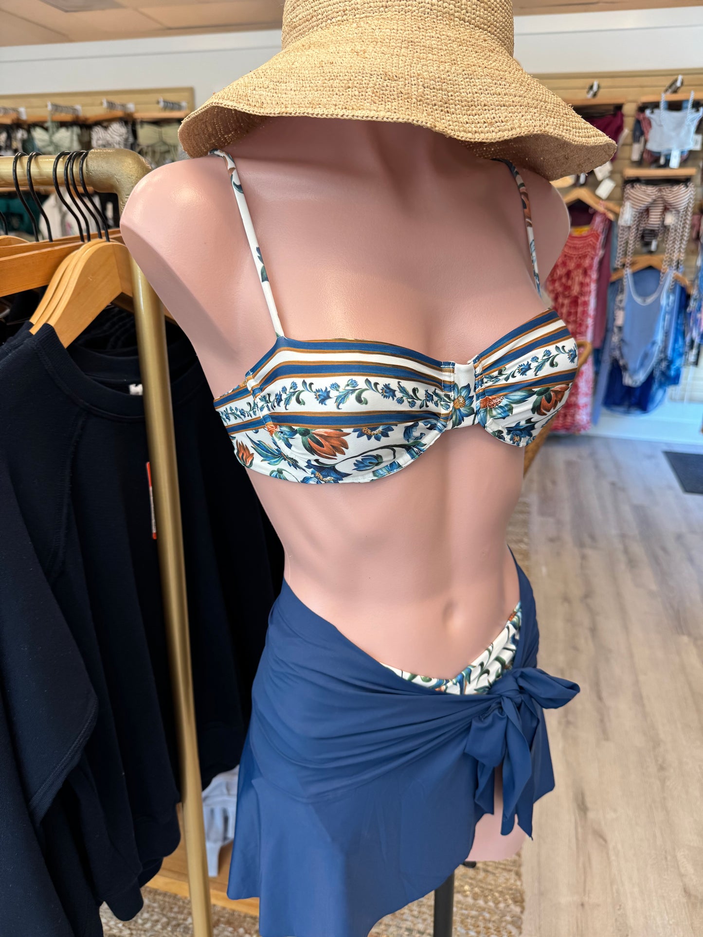Flora Tile Off-White Underwire Bikini Top in white — detail view | Belle Mar Swim