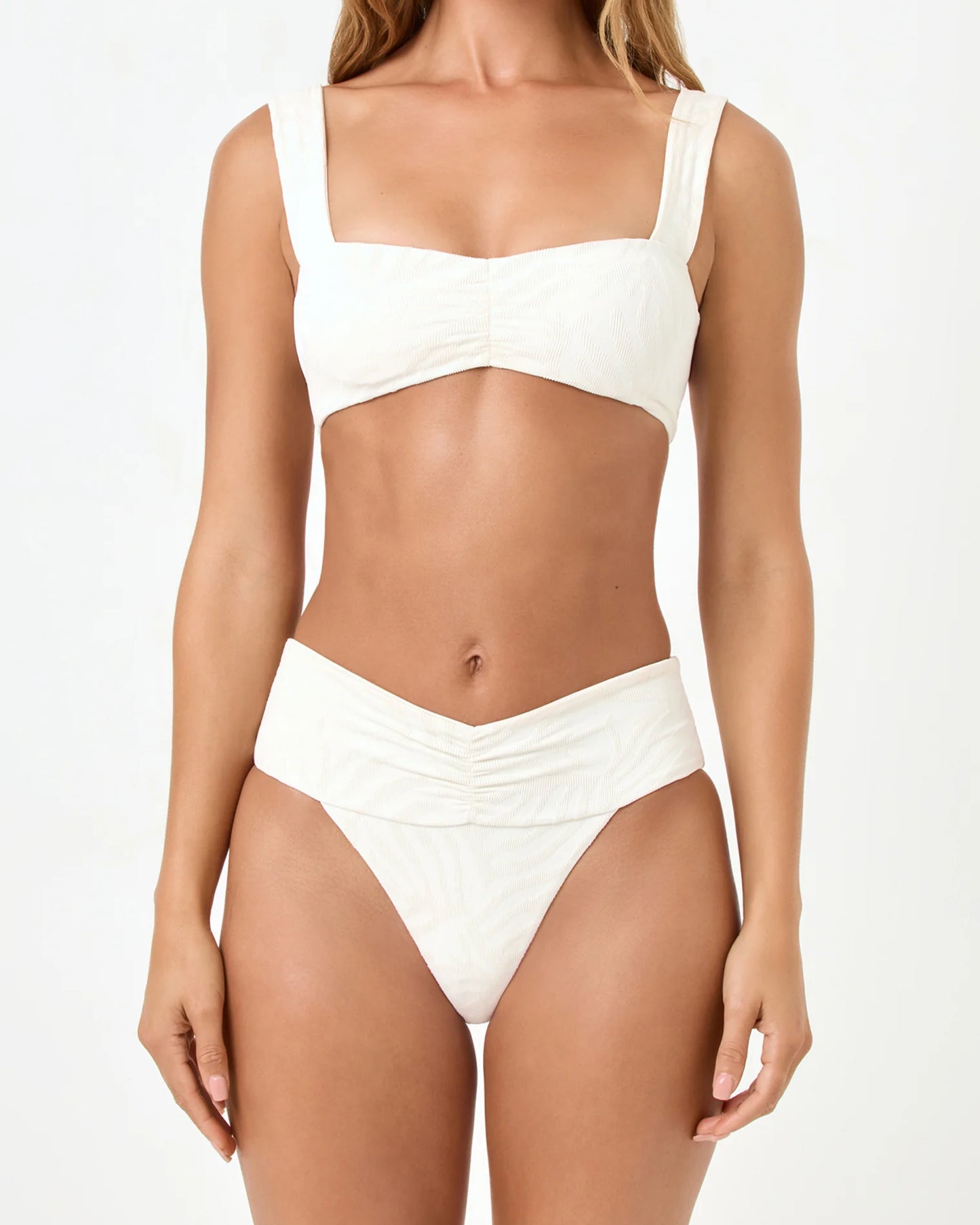 Bardot Bikini Bottom Cream in white — detail view | Belle Mar Swim