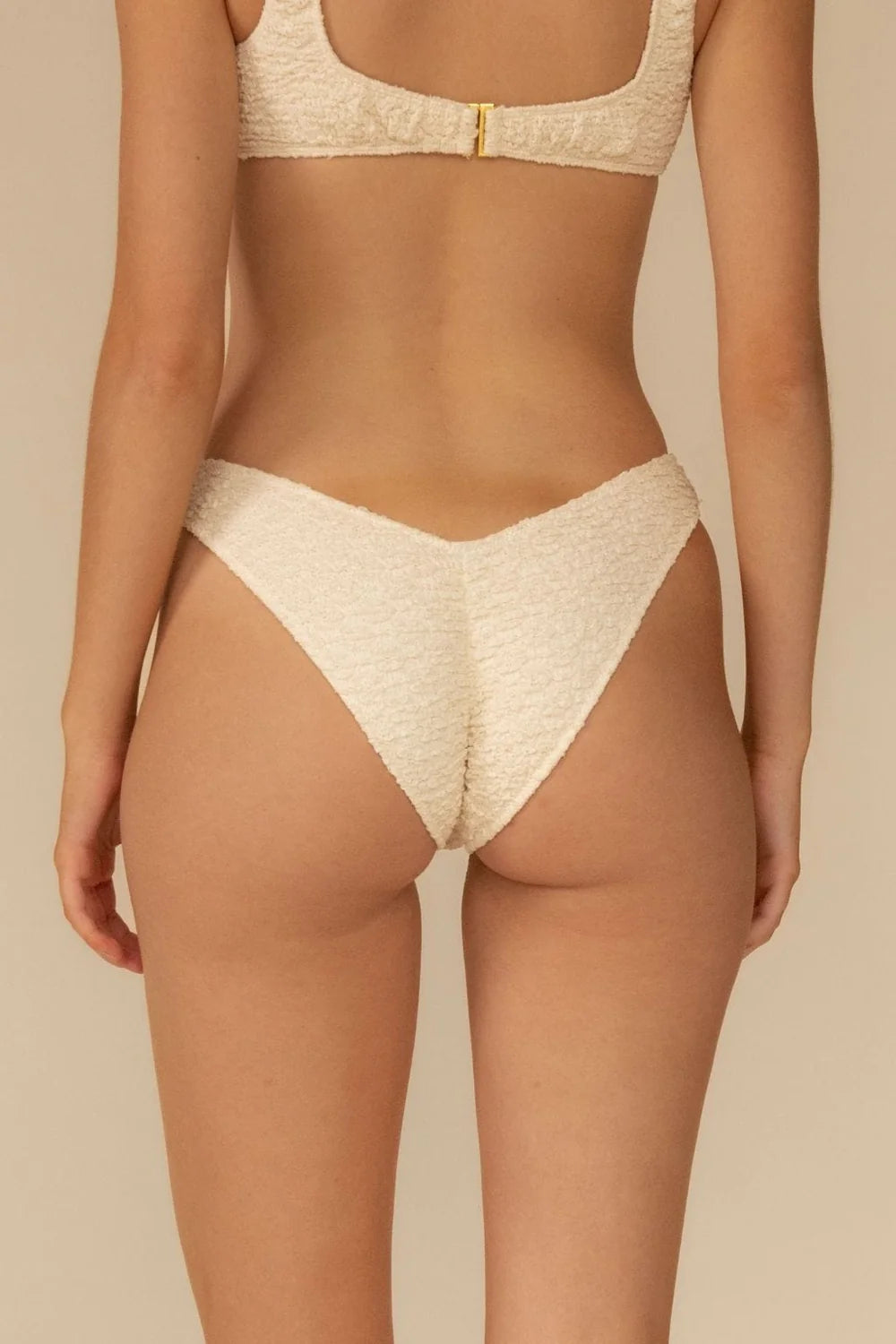 Montce Amalia Texture Lulu (Zig-Zag Stitch) Bikini Bottom in white — front view | Belle Mar Swim