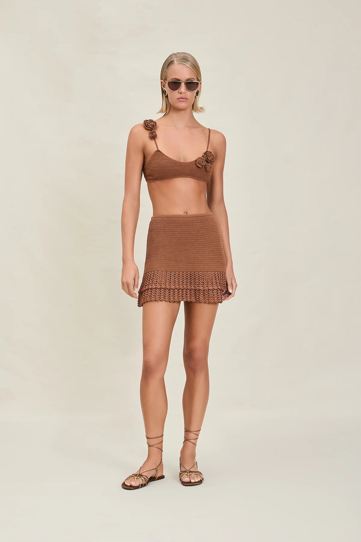 Devon Windsor Wrenn Skirt Almond in brown — front view | Belle Mar Swim
