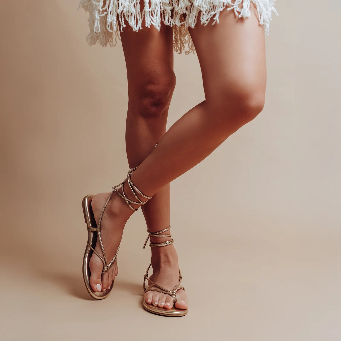 Angie Sandal Gold in gold — alternate view | Belle Mar Swim