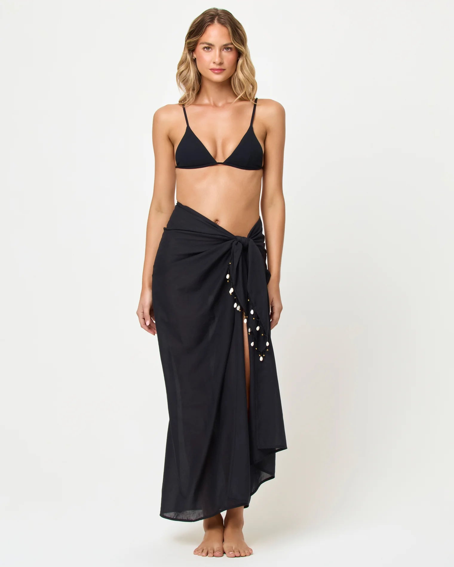Mika Sarong Black in black — detail view | Belle Mar Swim