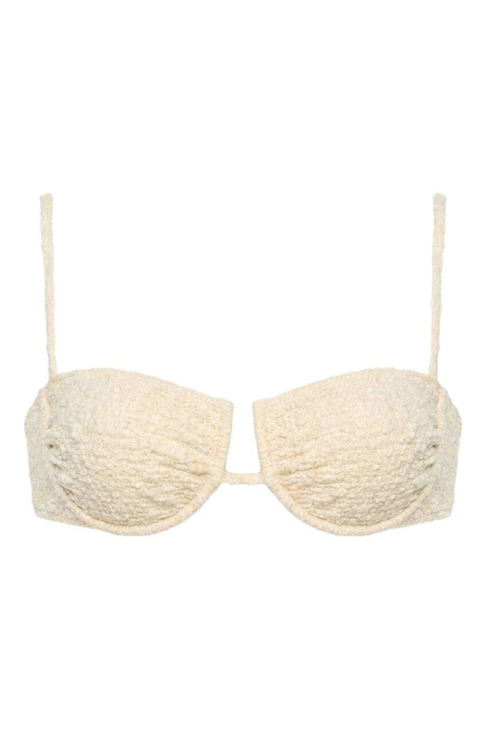 Amalia Texture Simonette Bikini Top in cream — close-up | Belle Mar Swim