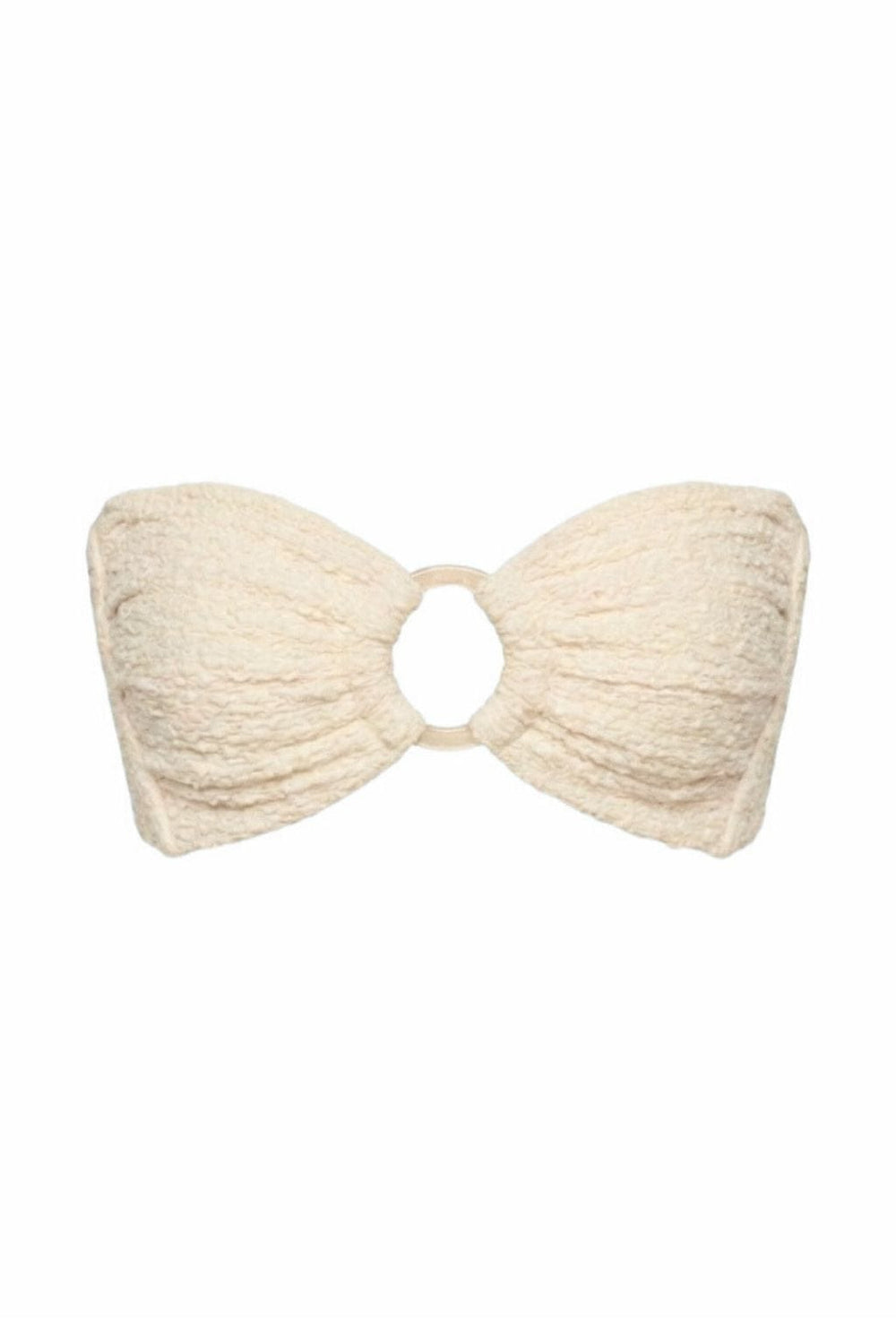 Amalia Texture Tori Ties Bandeau Bikini in cream — detail view | Belle Mar Swim