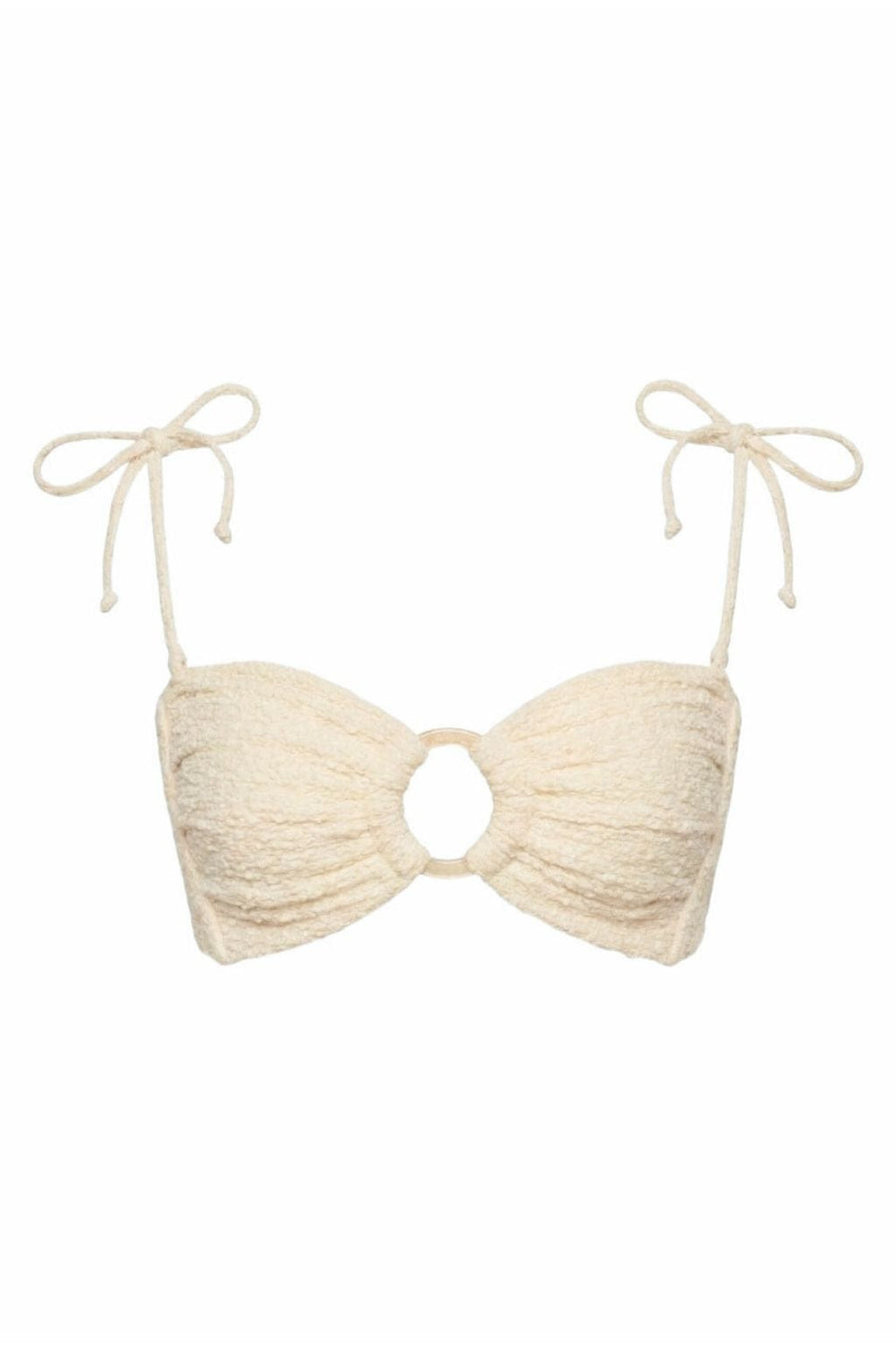 Amalia Texture Tori Ties Bandeau Bikini in cream — styled view | Belle Mar Swim