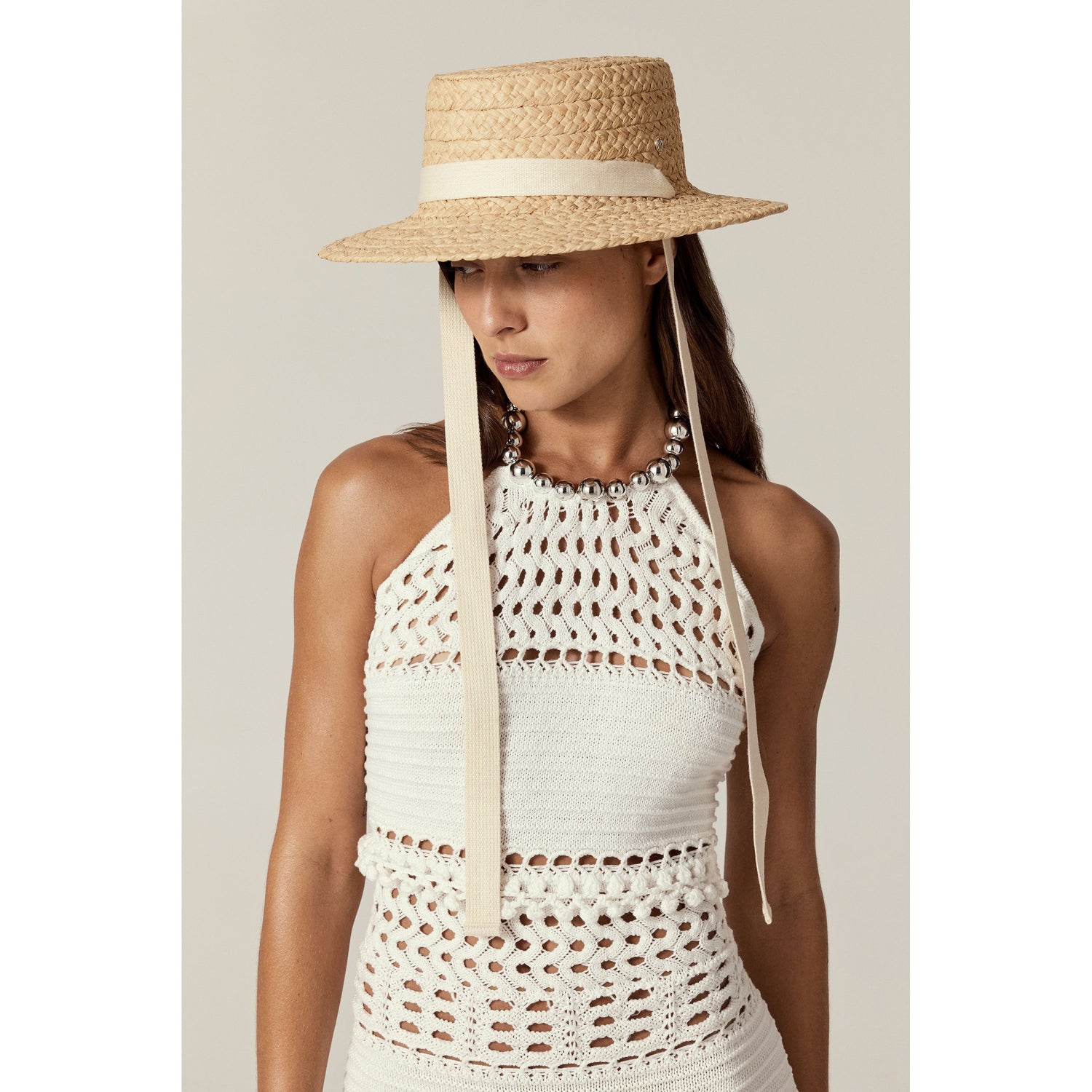 Helen Kaminski Arden Raffia Braid Boater in Natural/Cream