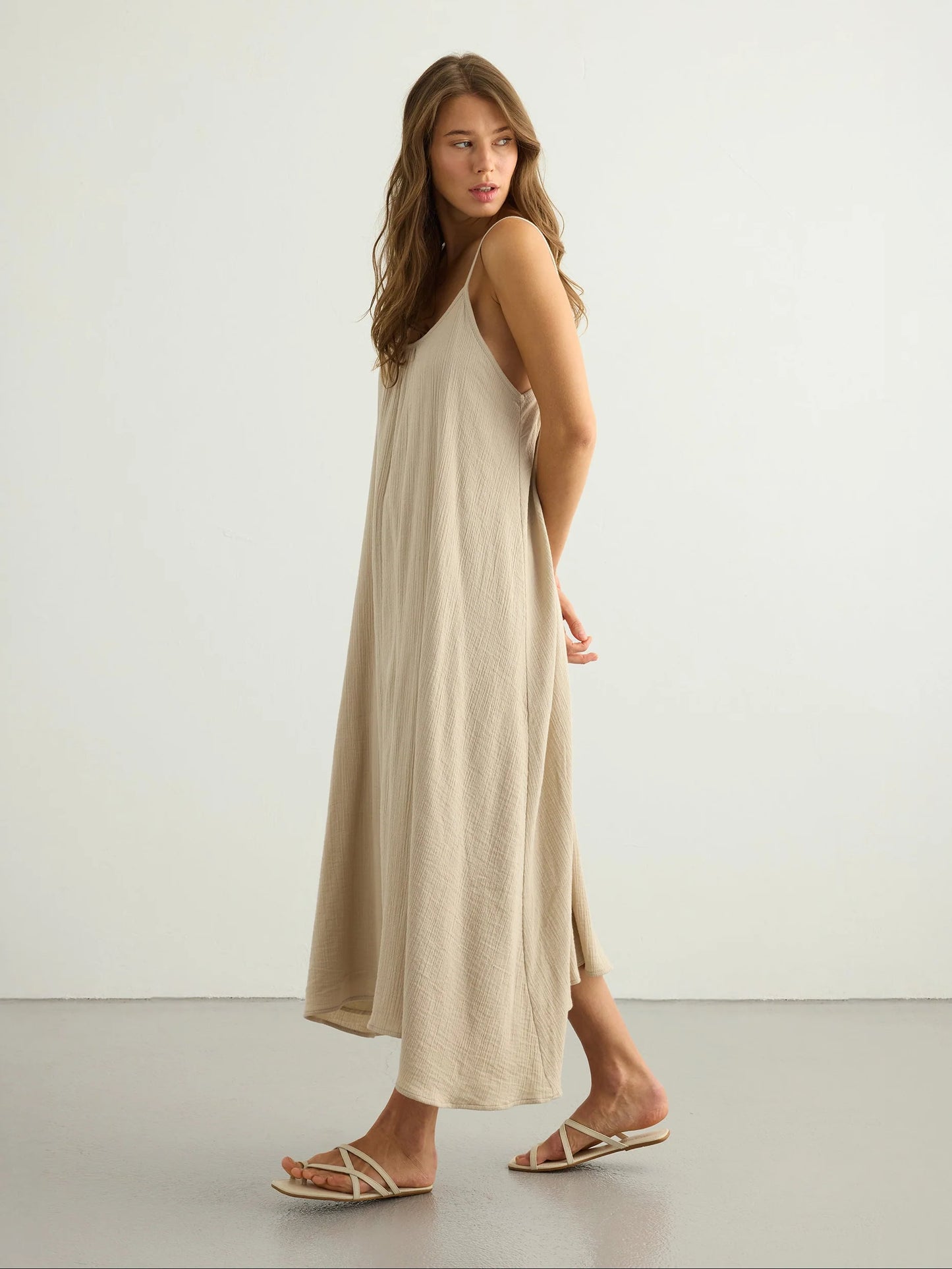 Aura Low Back Maxi Dress Oatmeal