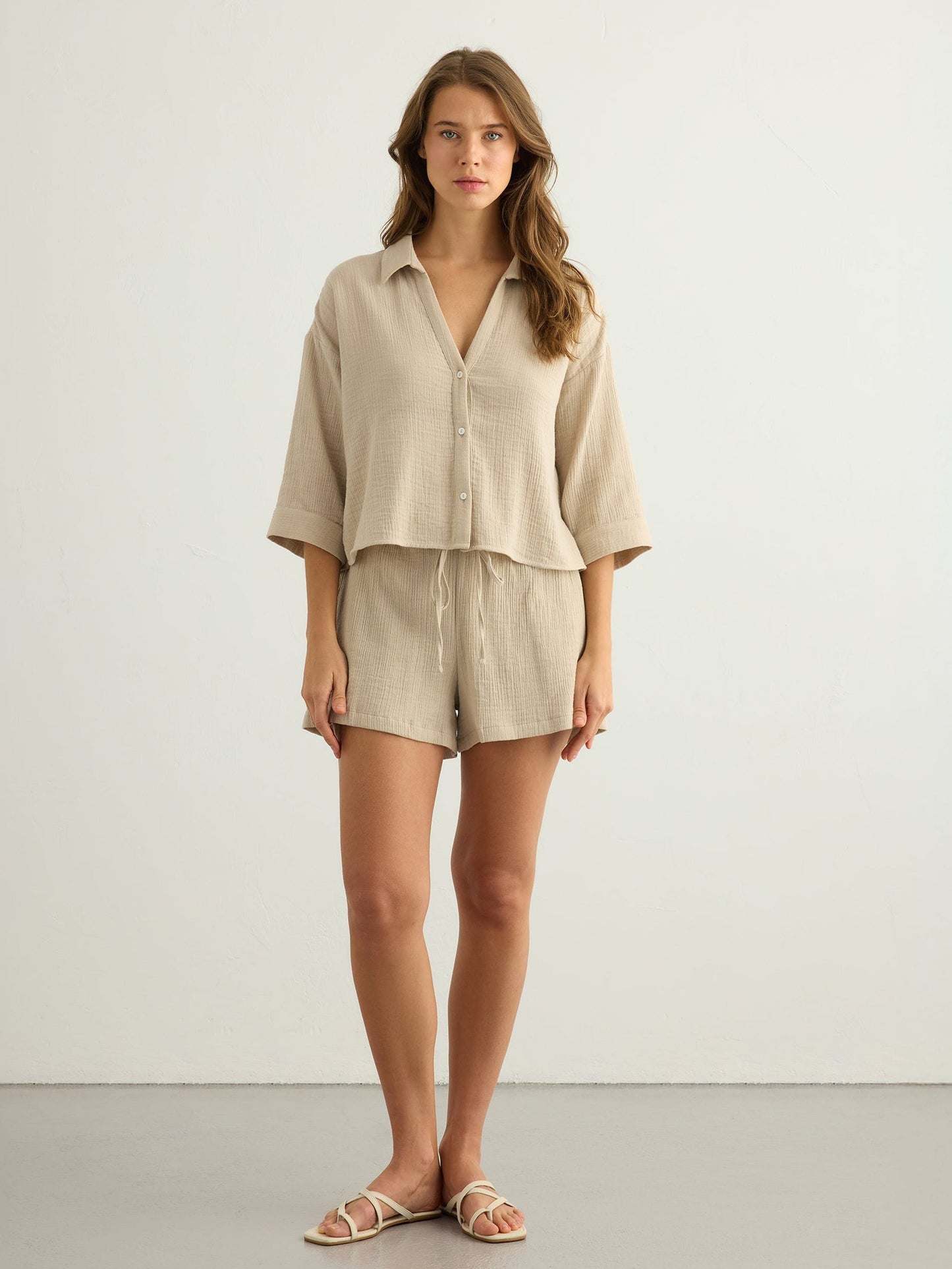 Aura Drawstring Shorts - Oatmeal - view