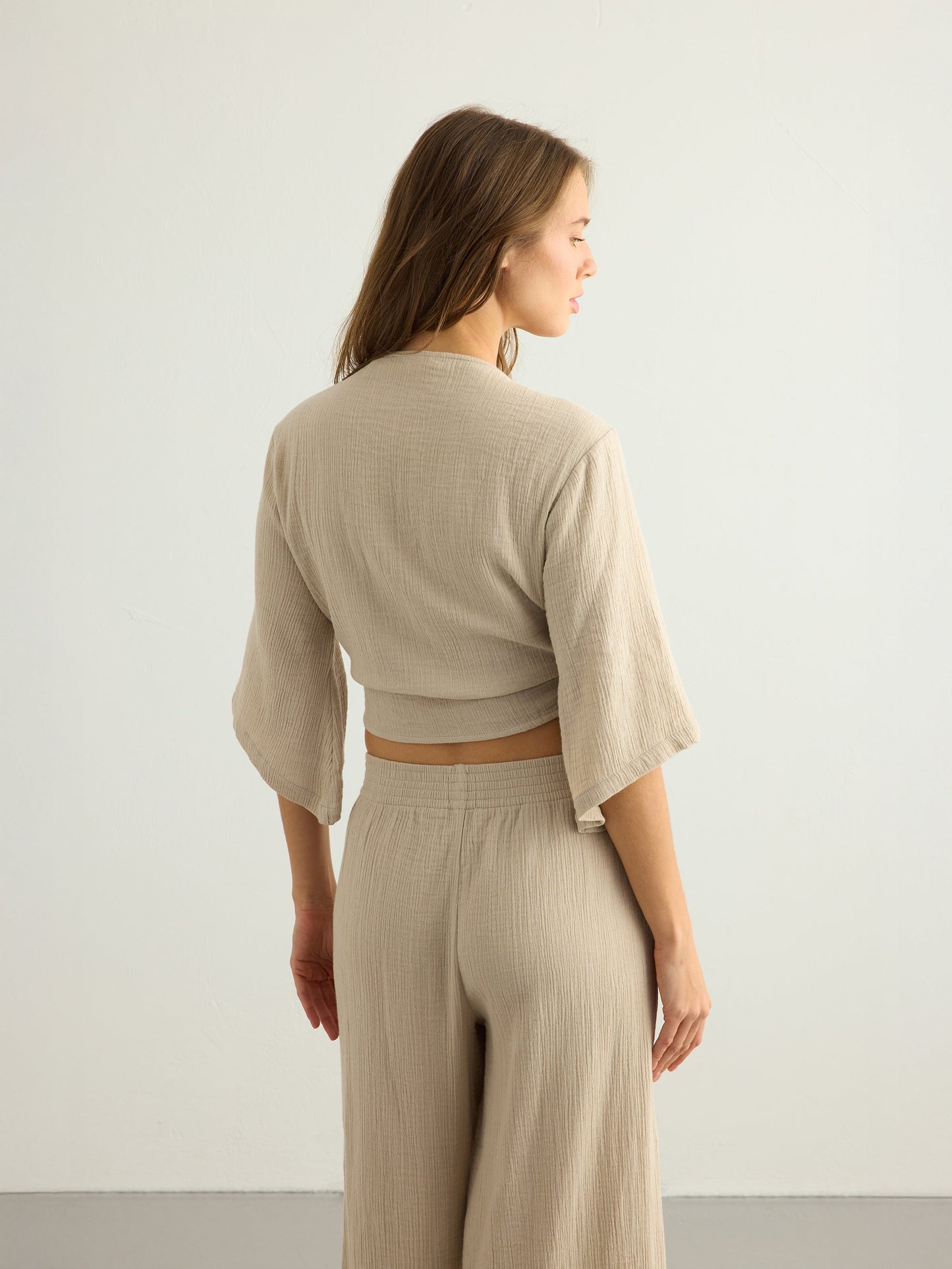 Aura Wrap Top - Oatmeal - view