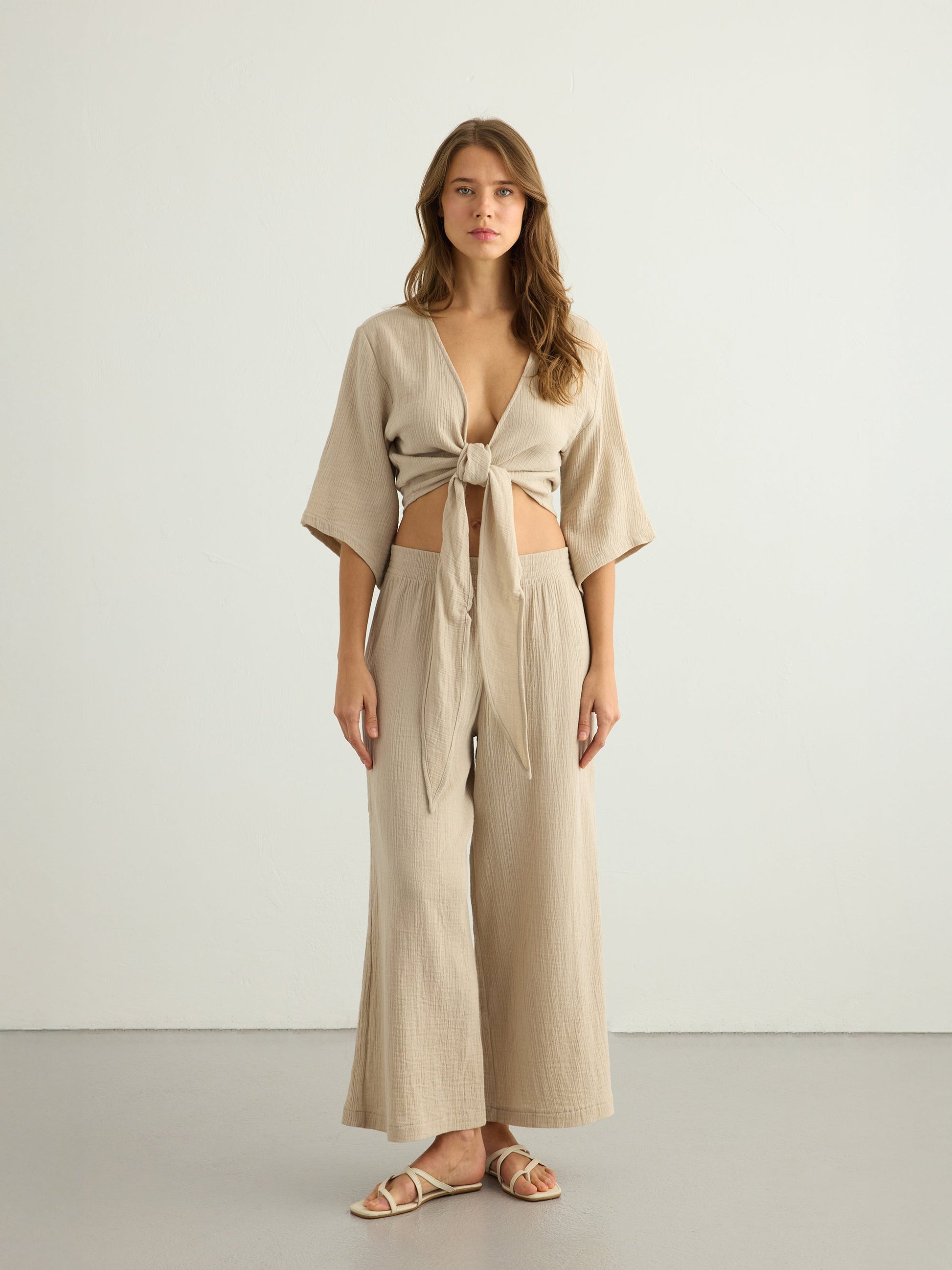 Aura Wrap Top - Oatmeal - view