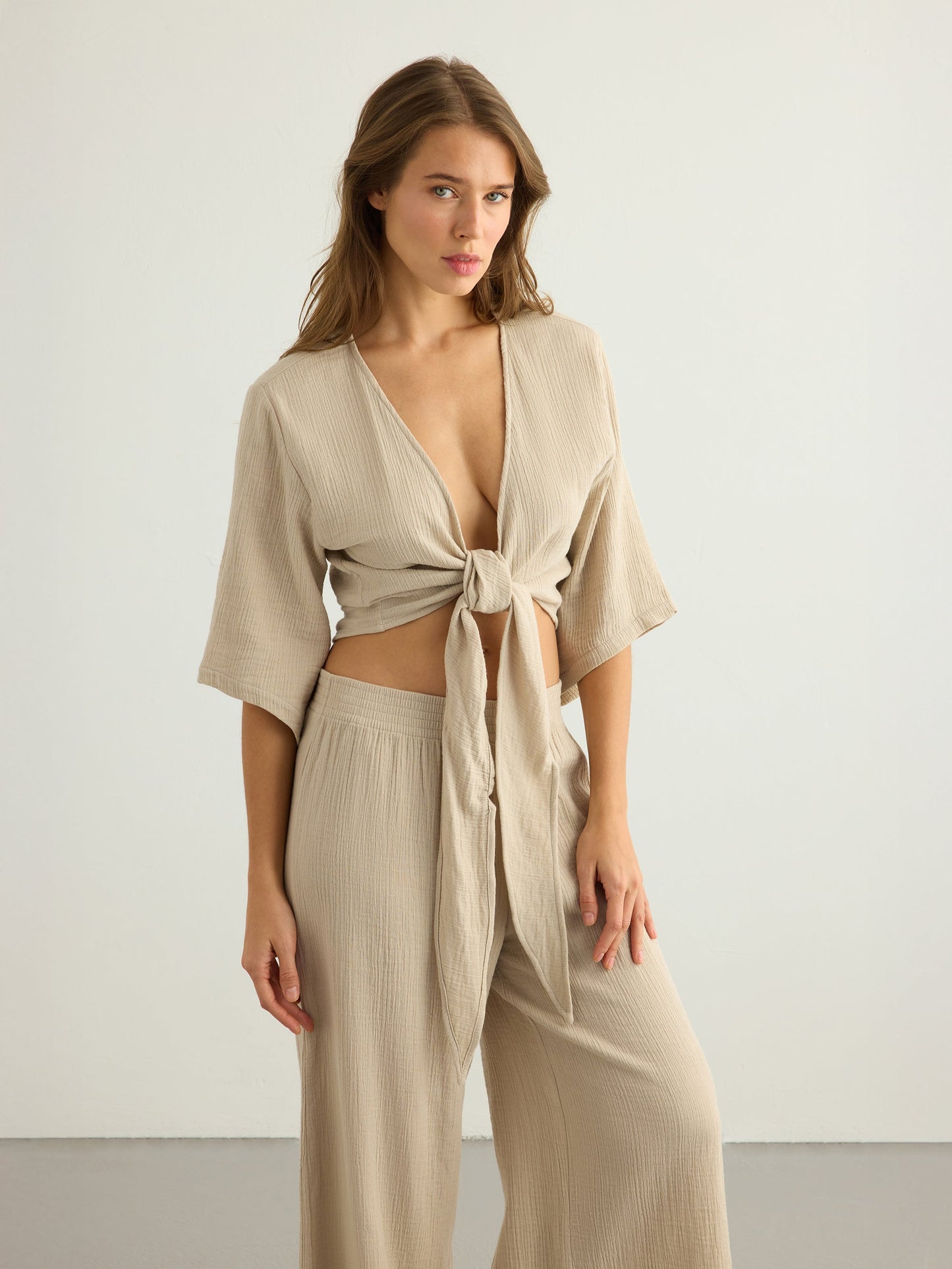 Aura Wrap Top - Oatmeal - view