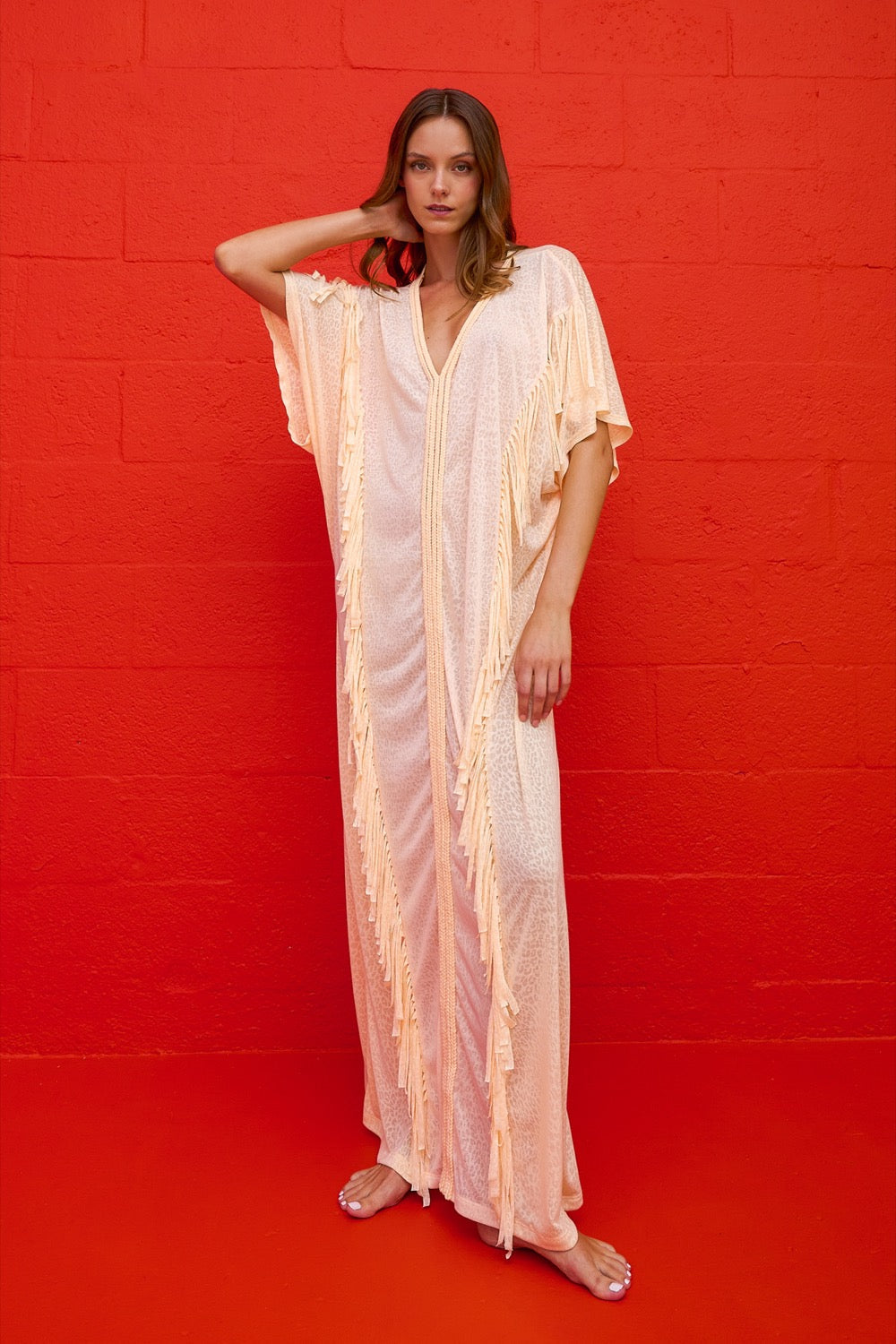 Pitusa Braided Fringe Abaya Melon