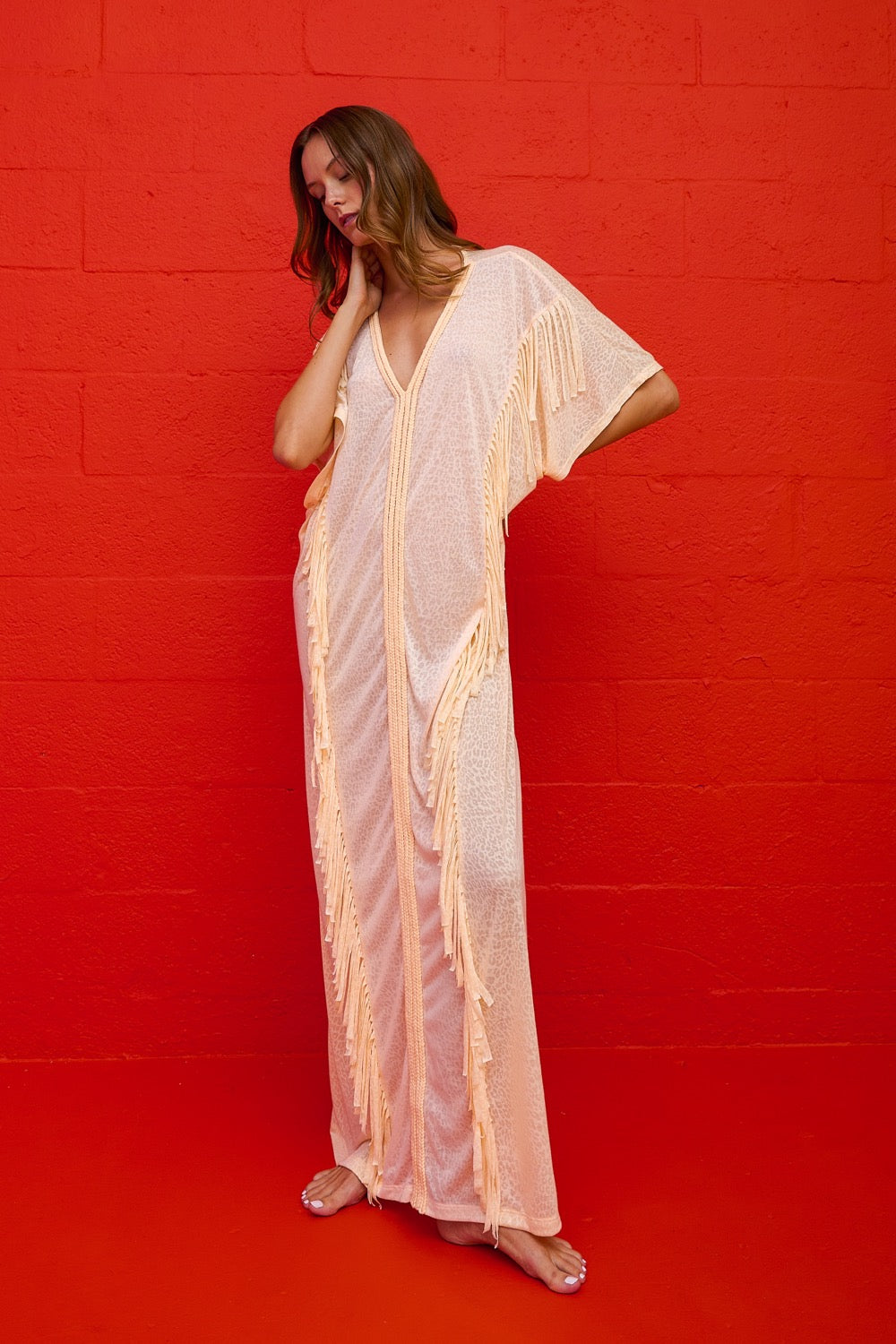 Pitusa Braided Fringe Abaya Melon