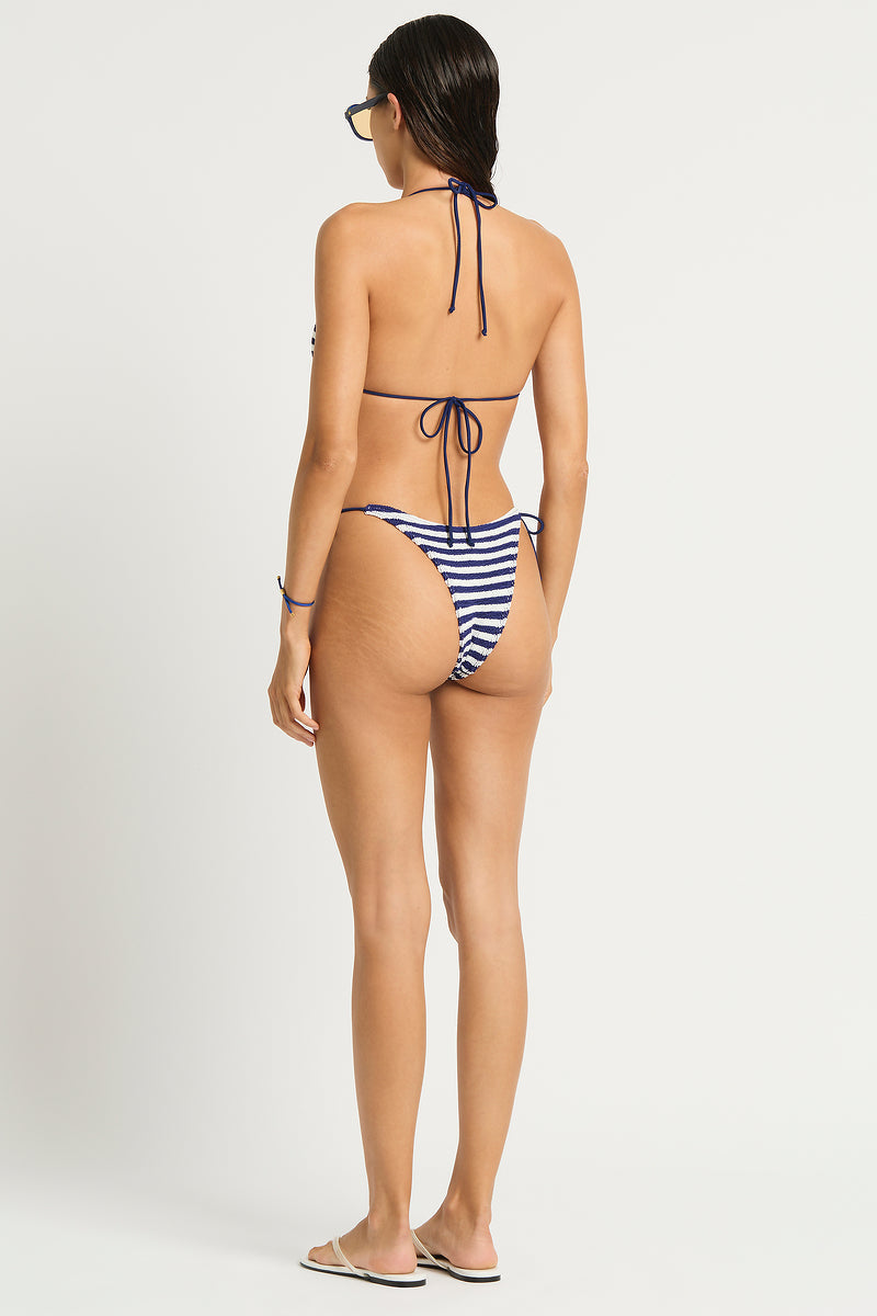 Bond-Eye Beaded Ingrid Triangle Top Azure/White — side view | Belle Mar Swim