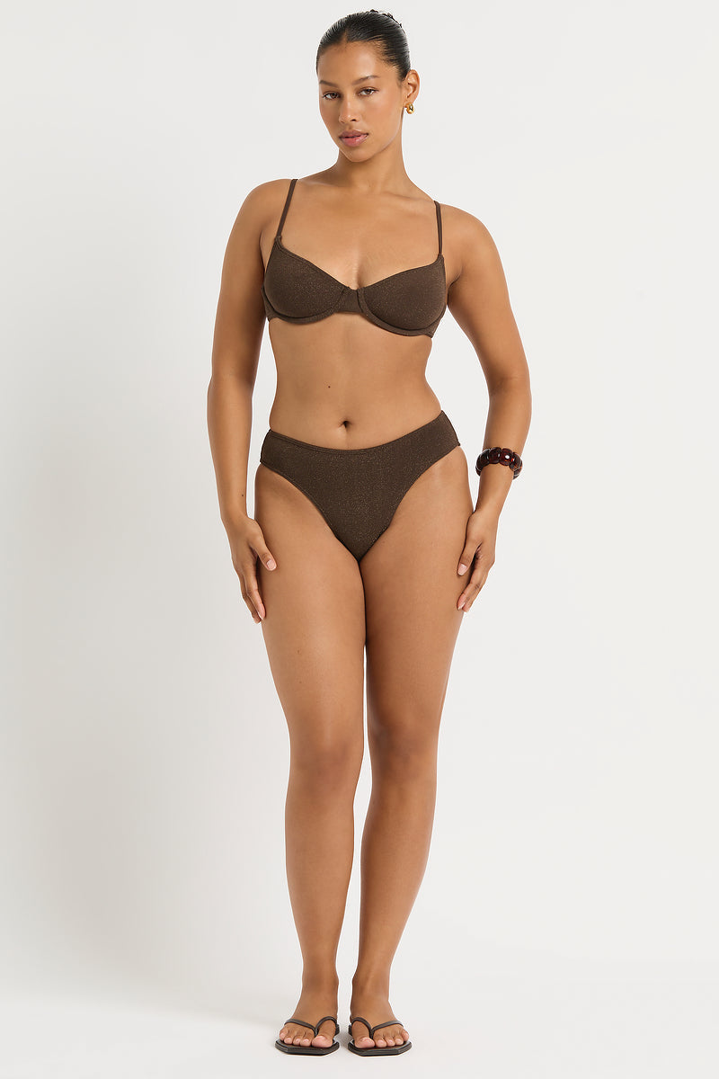 Bond-Eye Olivia Brief Bottom Walnut — detail view | Belle Mar Swim