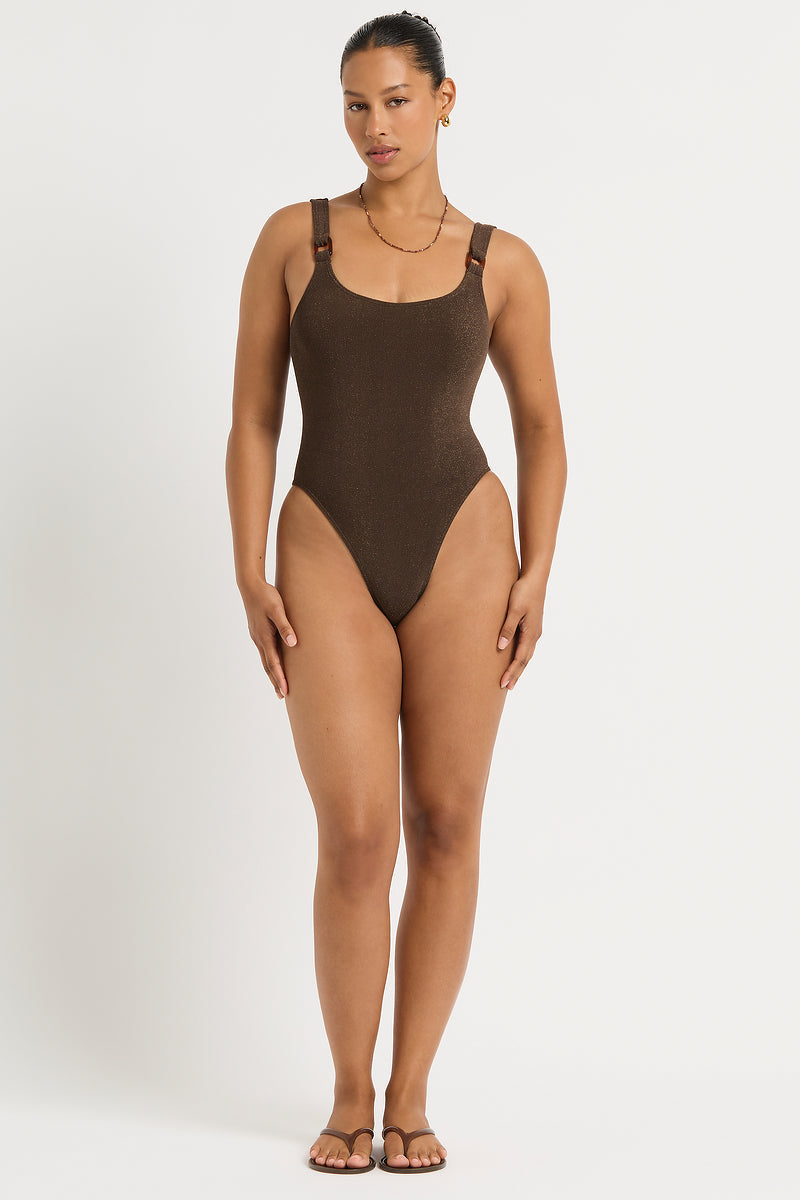 Bond-Eye Ring Maddox One Piece Walnut — front view | Belle Mar Swim