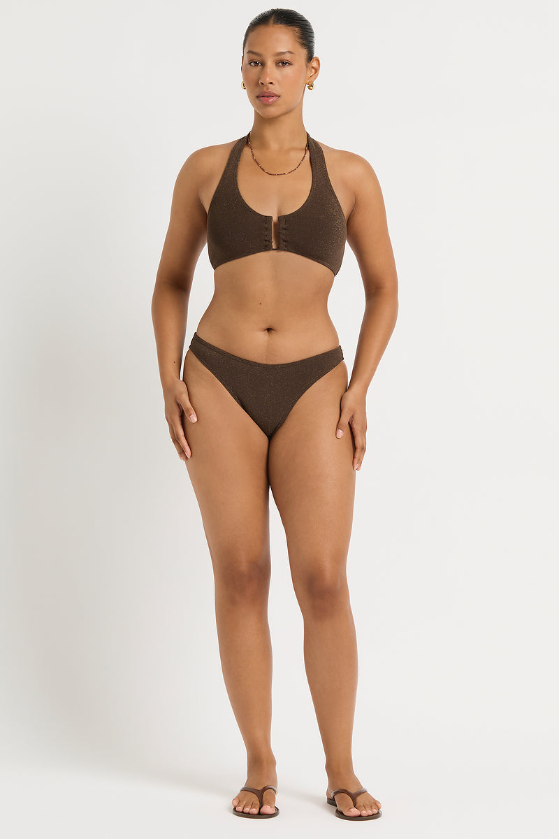 Bond-Eye Bailey Crop Walnut — detail view | Belle Mar Swim