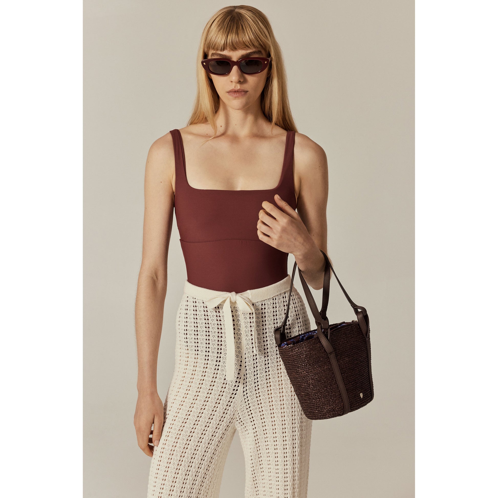 Helen Kaminski Bisou Print Basket Garnet with Liberty print lining
