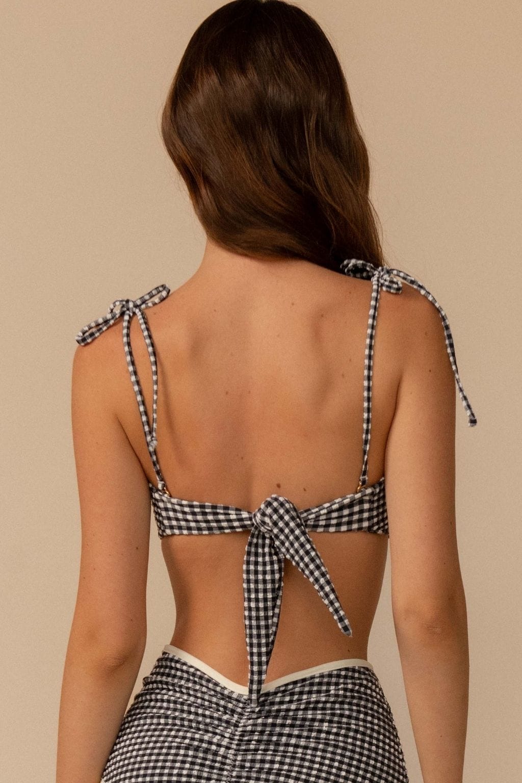 Tori Ties Bandeau Bikini Top Black & White Gingham back