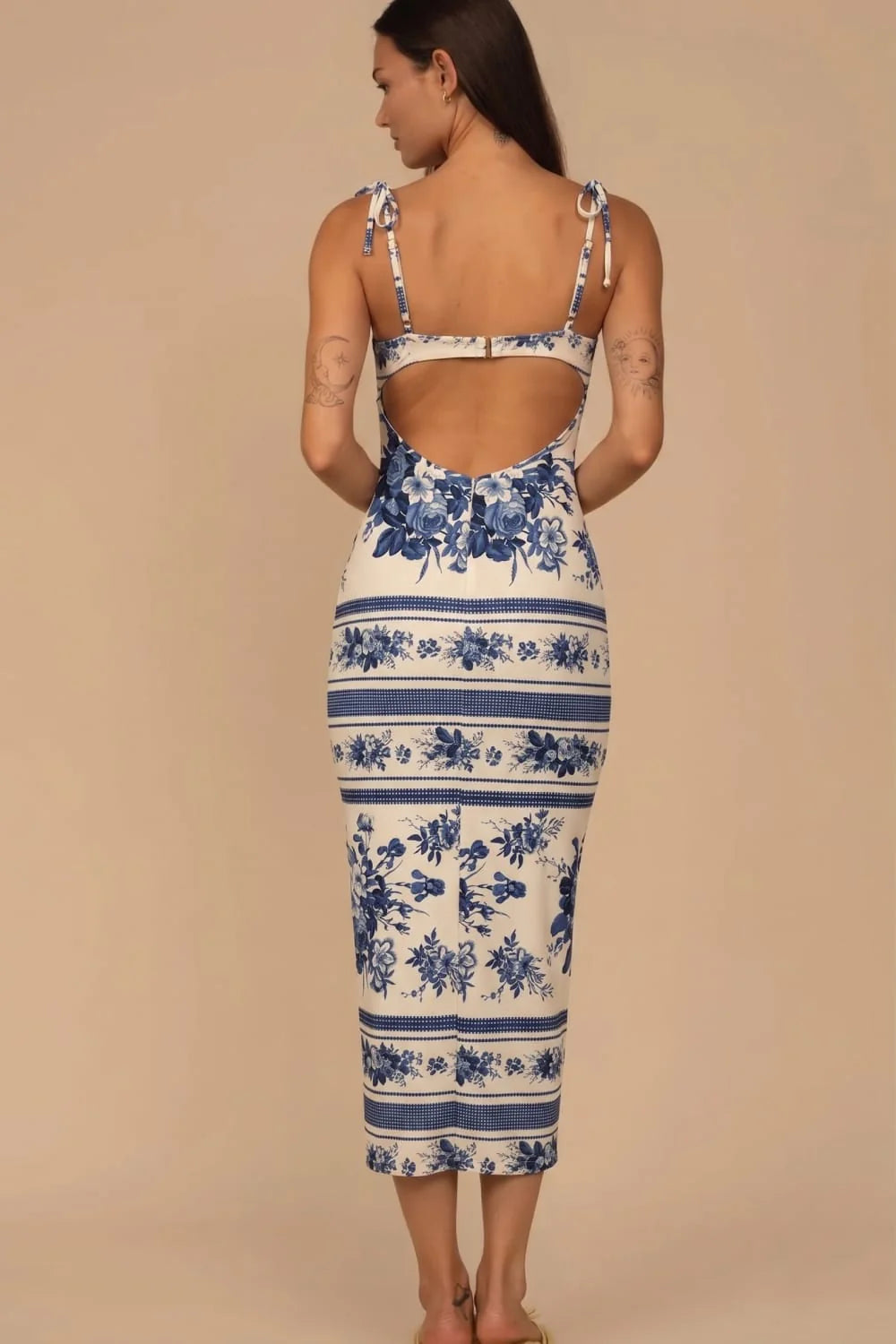 Montce Petal Long Slip Dress Blue Toile Stripe, alternate view