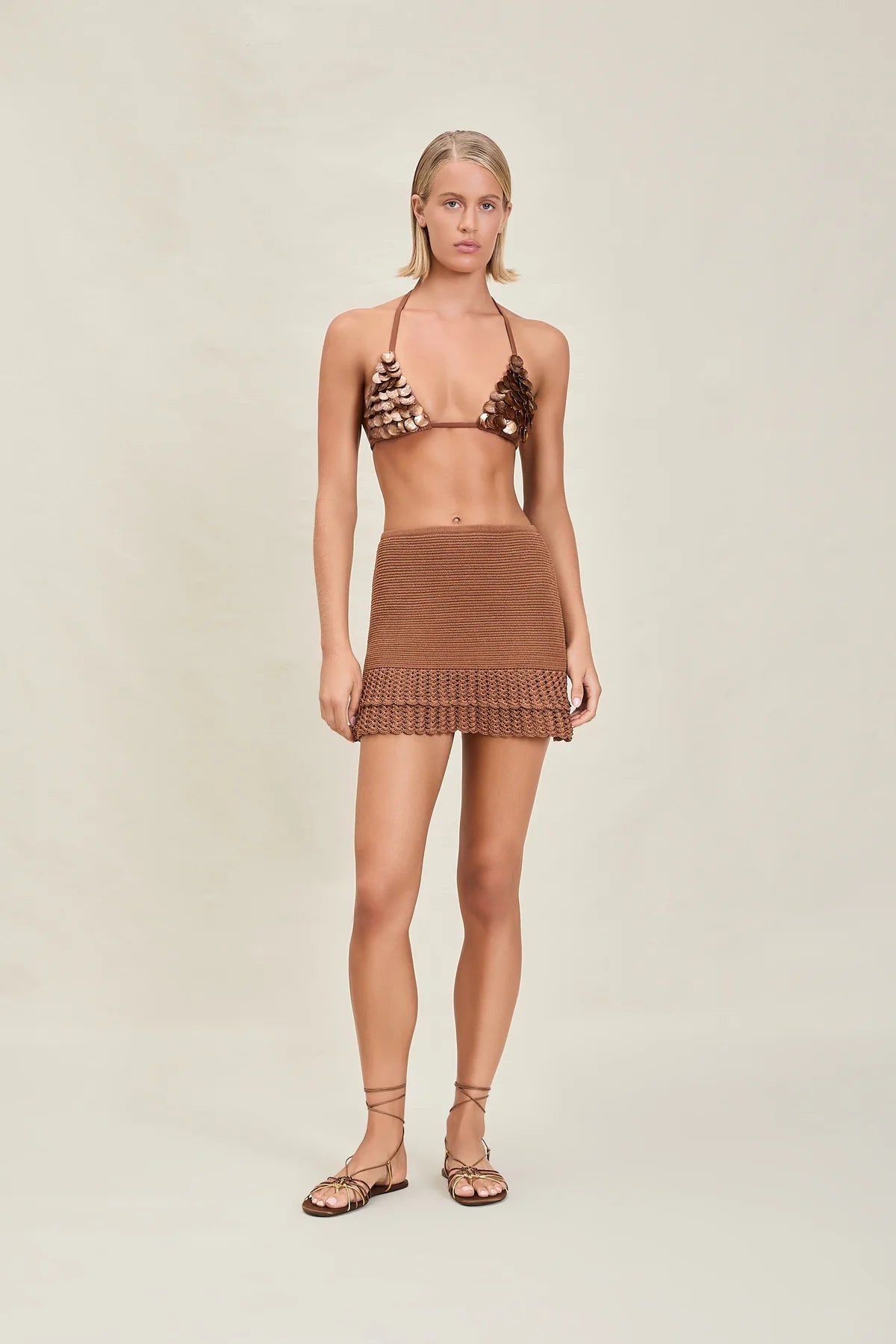 Wrenn Skirt Almond in brown — back view | Belle Mar Swim