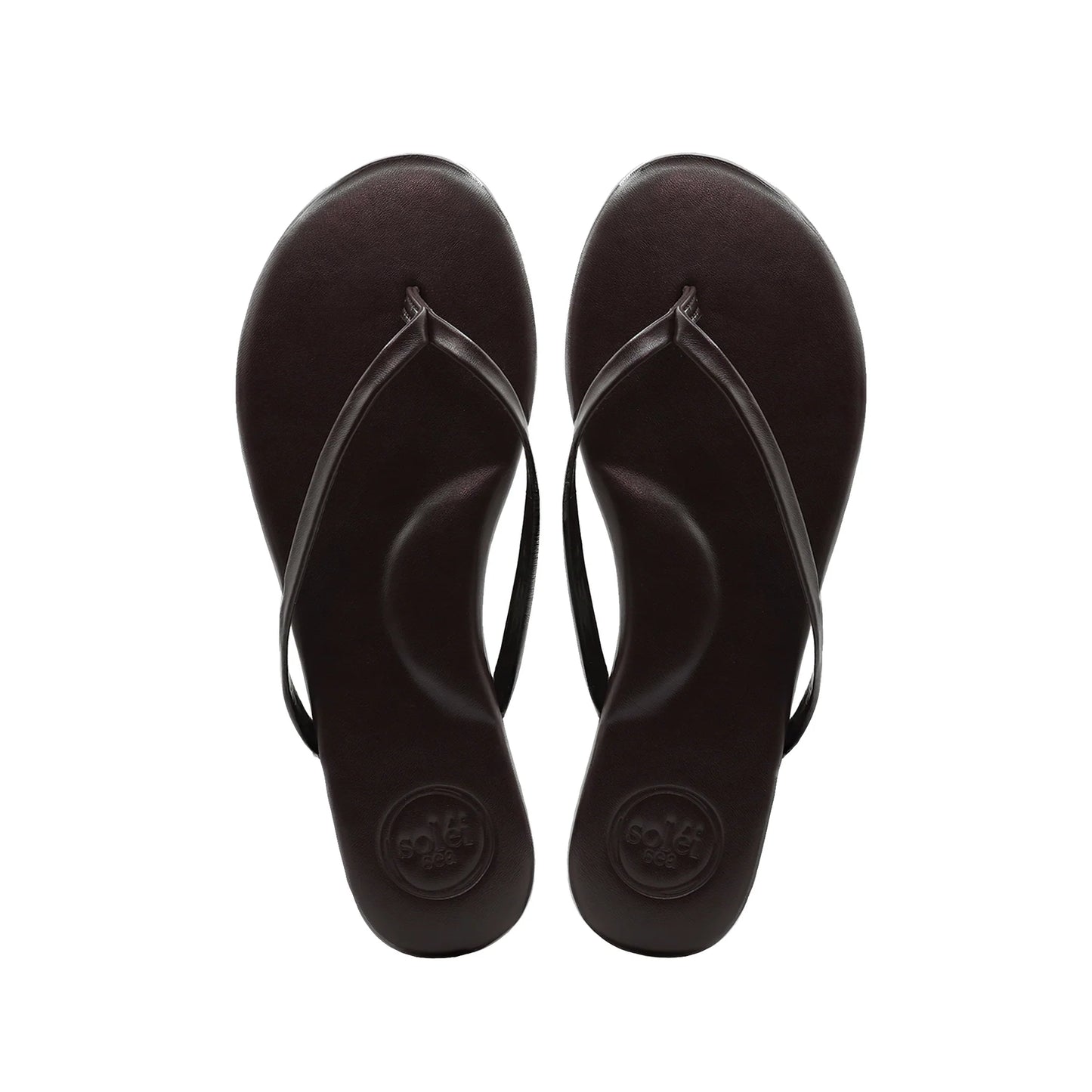 Solei Sea Indie Flat Strap Sandal Chocolate in brown — front view | Belle Mar Swim