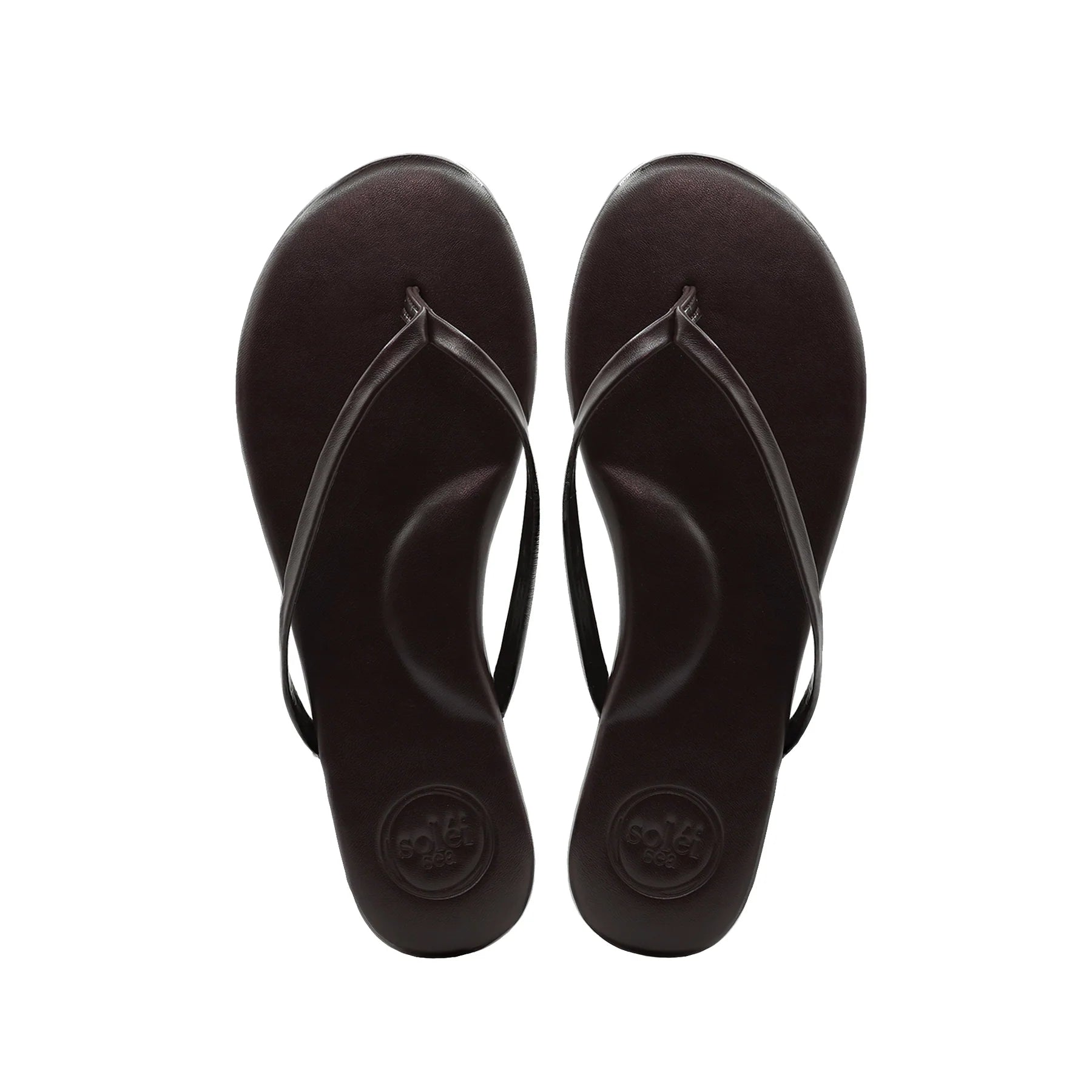 Solei Sea Indie Flat Strap Sandal Chocolate in brown — front view | Belle Mar Swim