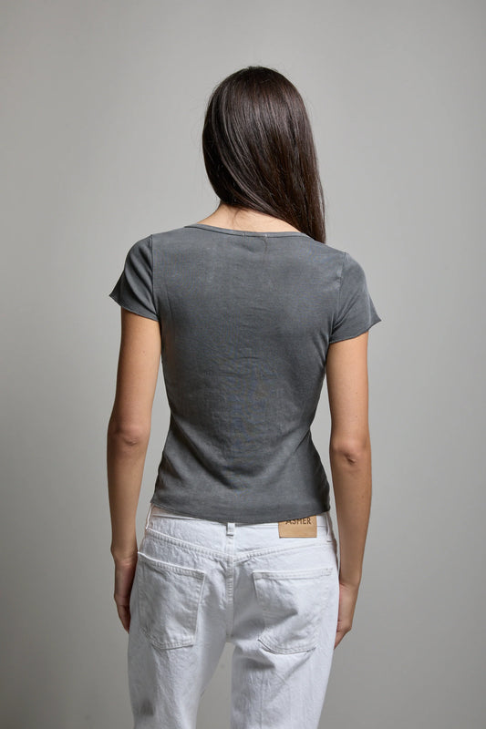 Vicki V Neck Tee Vintage Black — back view | Belle Mar Swim
