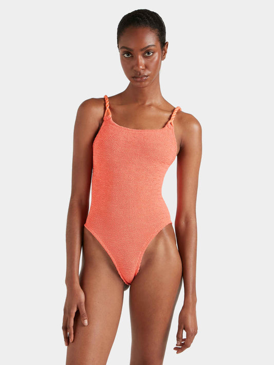 Camille One Piece Metallic Coral — back view | Belle Mar Swim