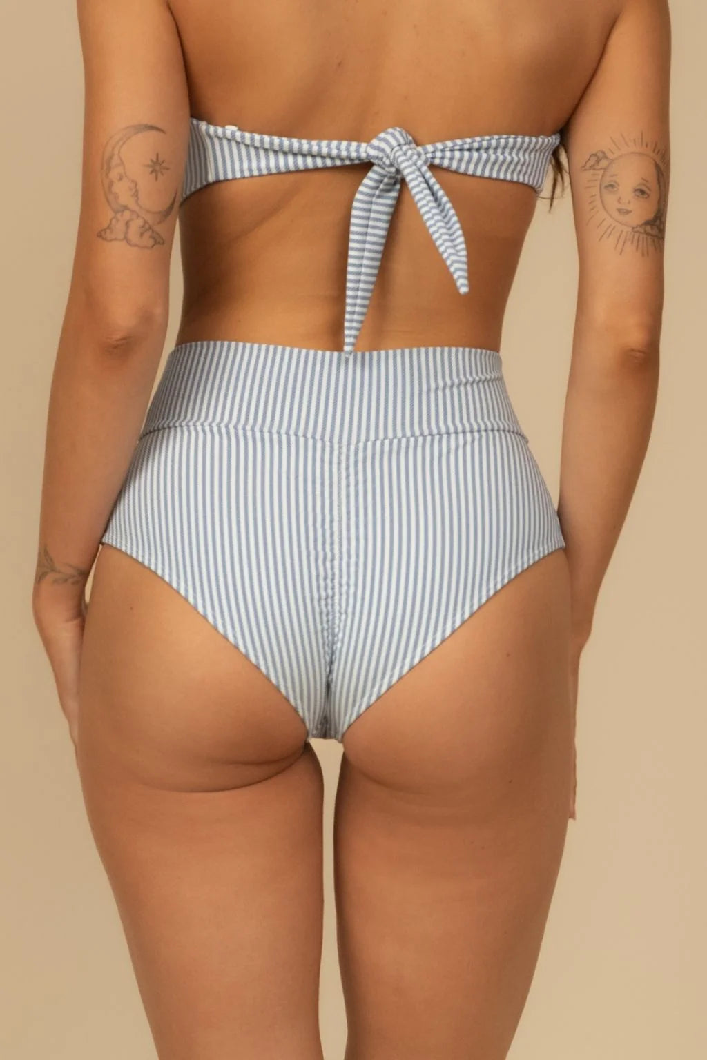 Classic Blue Stripe Added Coverage High Rise Bikini Bottom